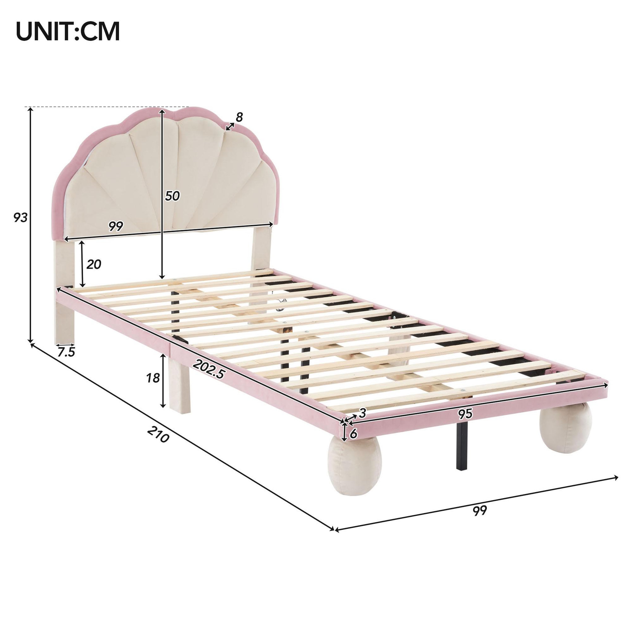 Voir la diapositive 3 : MERAX Lit simple enfant rembourré 90x200cm velours coloris beige+rose led