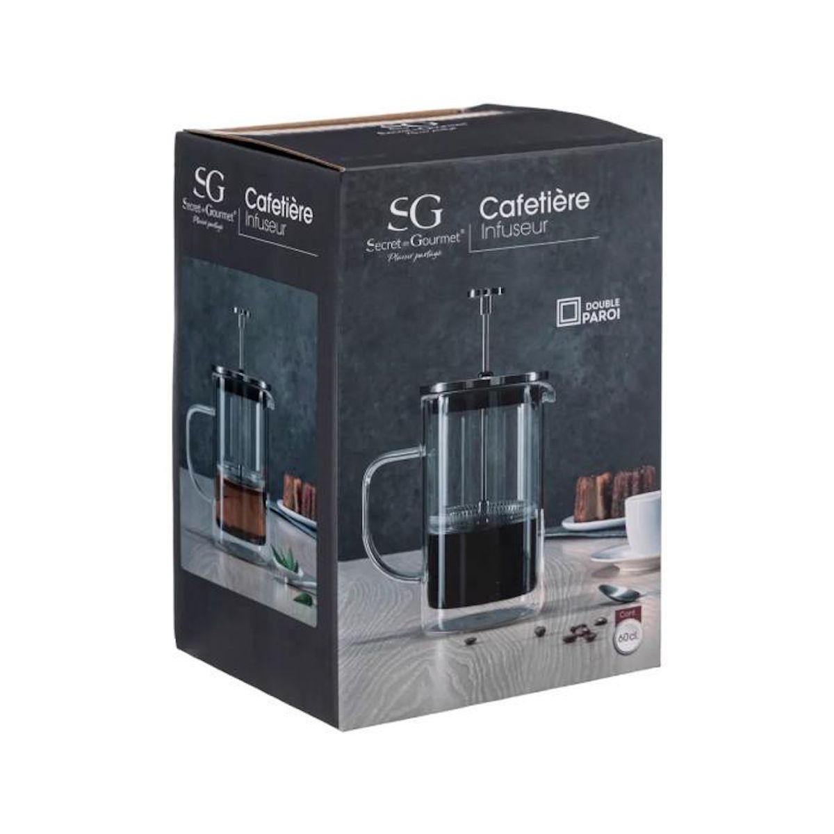 SECRET DE GOURMET Cafetière Double Paroi en Verre  Loft  60cl Noir