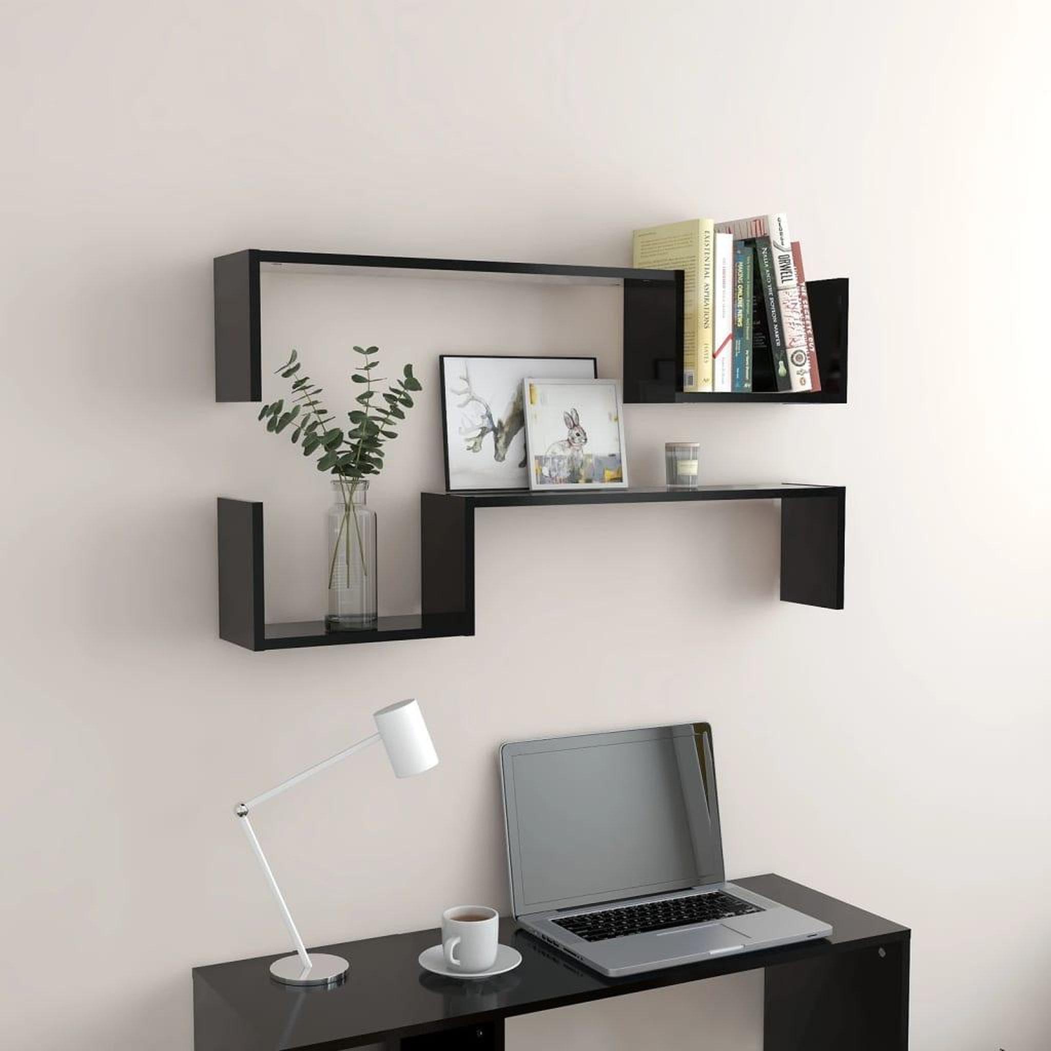 Voir la diapositive 3 : VIDAXL Etageres murales 2 pcs noir 100x15x20 cm bois d'ingenierie