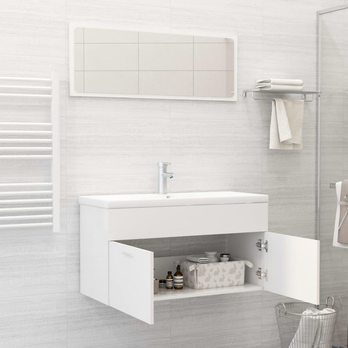 VIDAXL Ensemble de meubles de salle de bain Blanc Agglomere