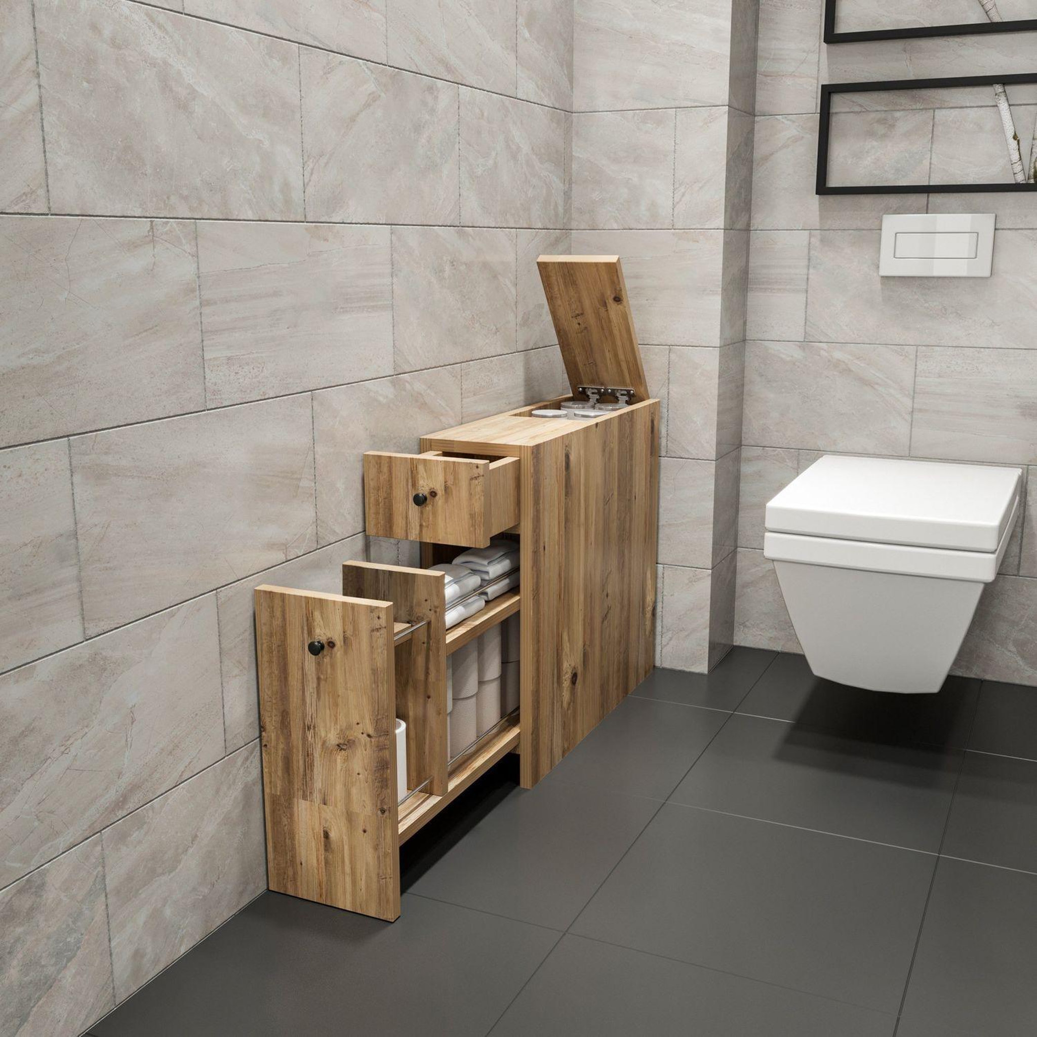 Voir la diapositive 6 : TOILINUX Rangement de salle de bain compact 2 tiroirs et une porte