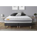SEPTNUITS Matelas + double sommiers gris Memo Spring Ressorts ensachés 3 zones de confort MAXI épaisseur. Coloris disponibles : Gris