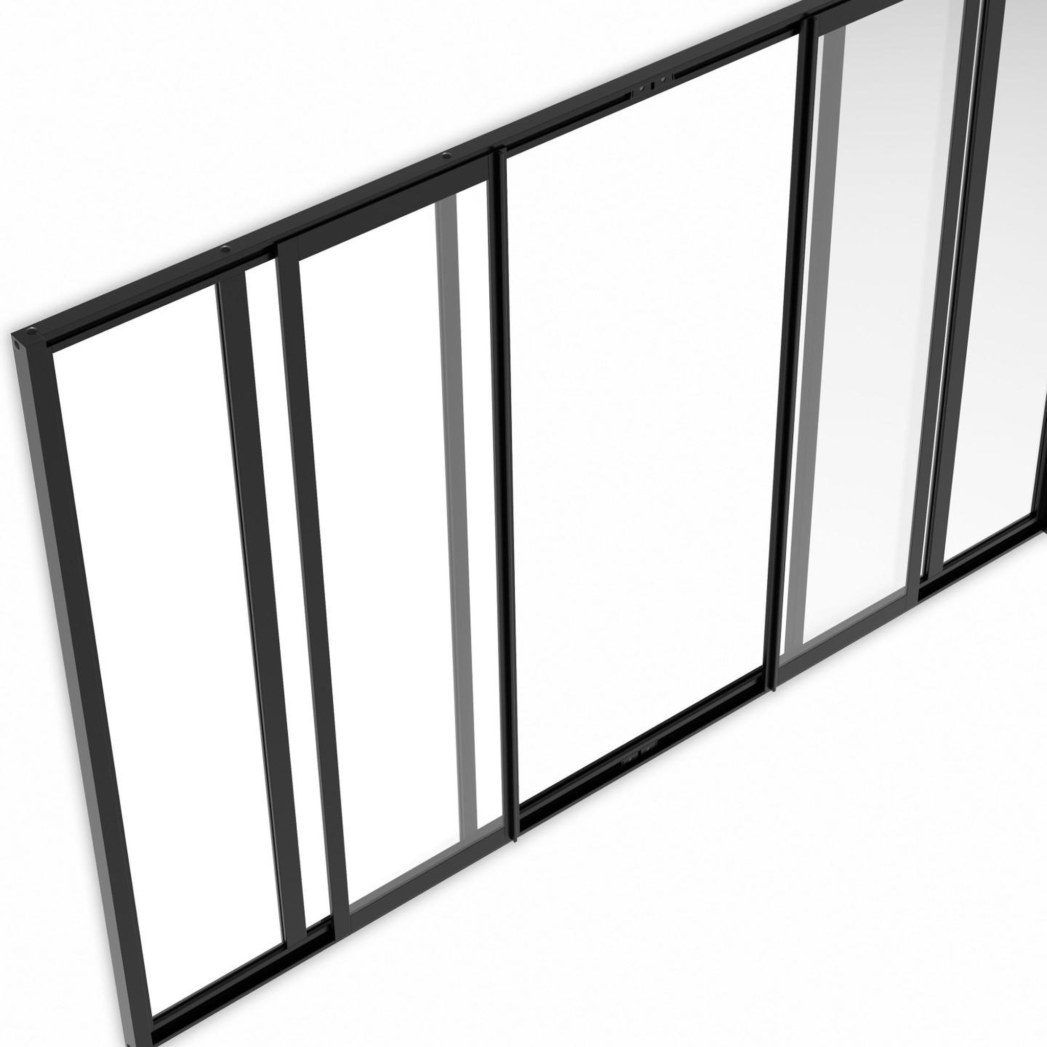 Voir la diapositive 5 : ID MARKET Verrière atelier coulissante 6 vitrages l. 160 x h. 108 cm en métal noir et verre trempé
