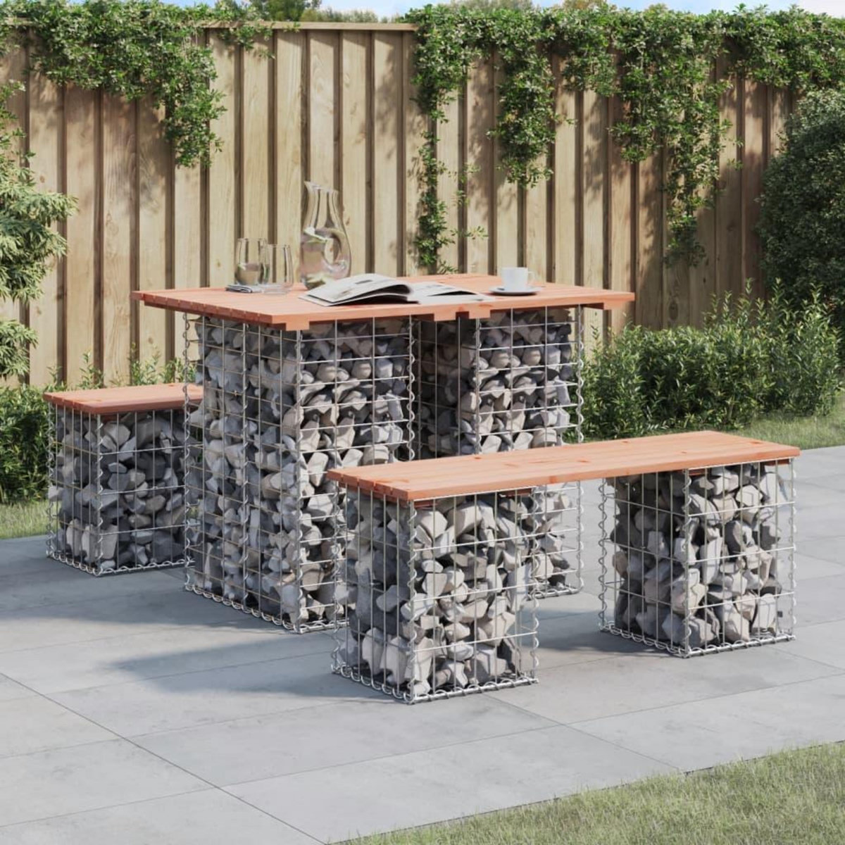 VIDAXL Banc de jardin design gabion 100x70x72cm bois massif de douglas