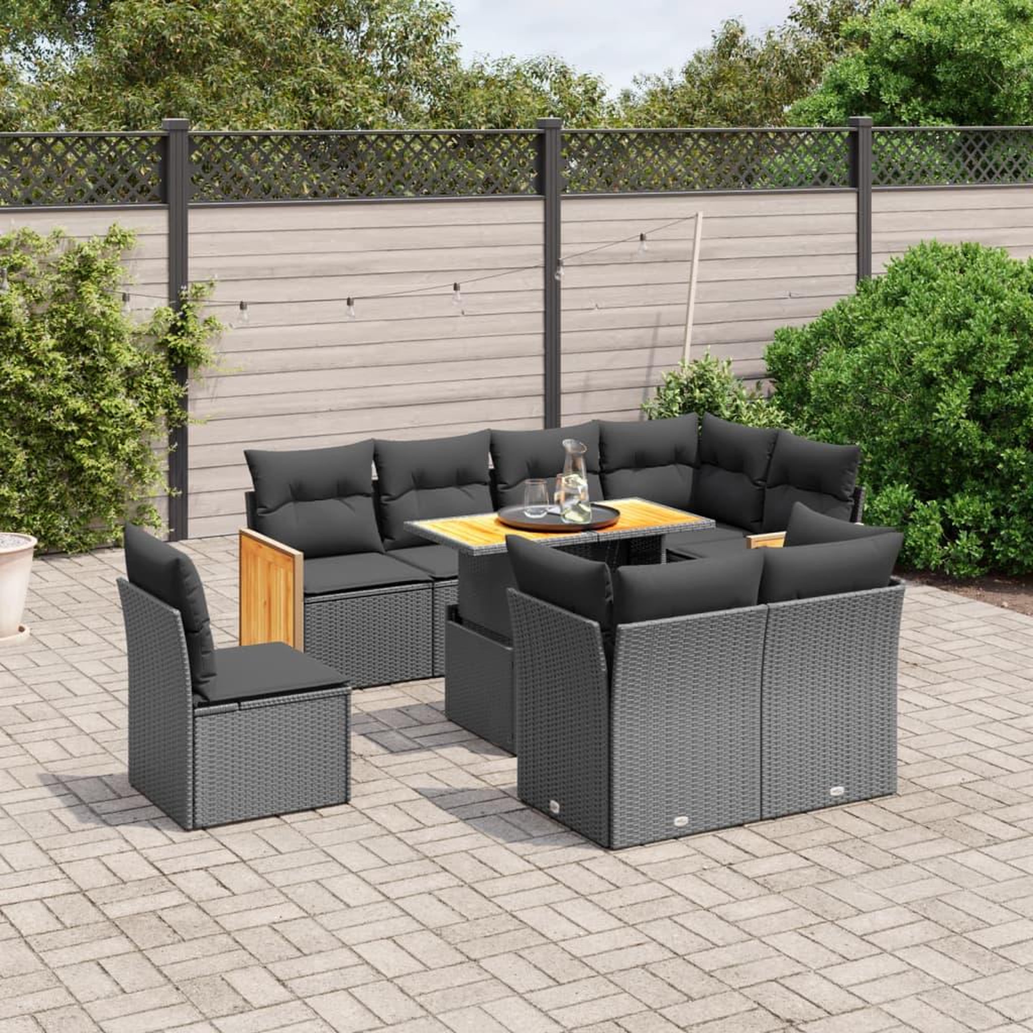 VIDAXL Salon de jardin 9 pcs avec coussins noir resine tressee