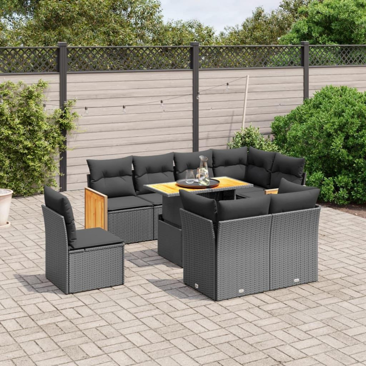 VIDAXL Salon de jardin 9 pcs avec coussins noir resine tressee