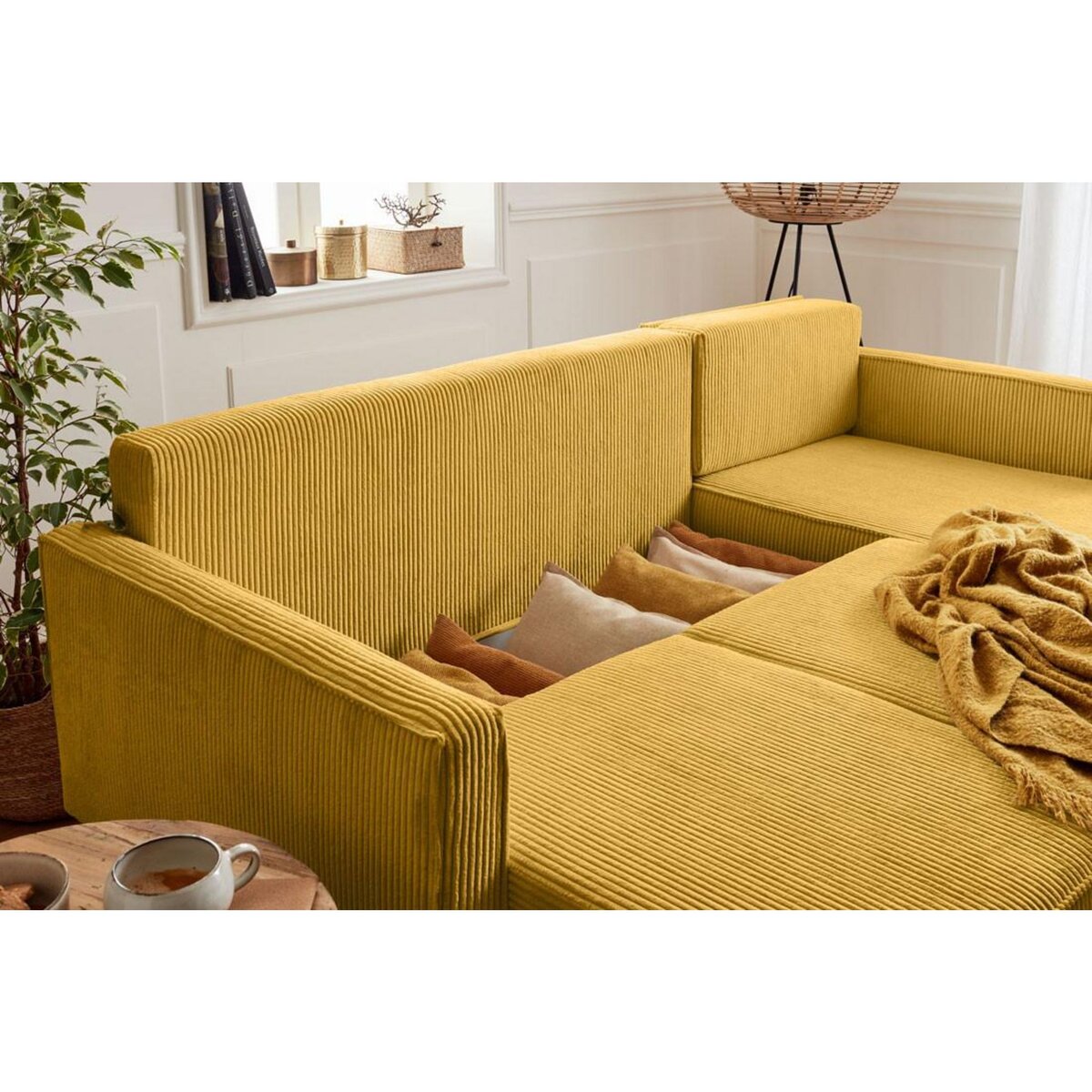 LISA DESIGN Charlie - canapé d'angle réversible - 4 places - convertible avec coffre - en velours côtelé