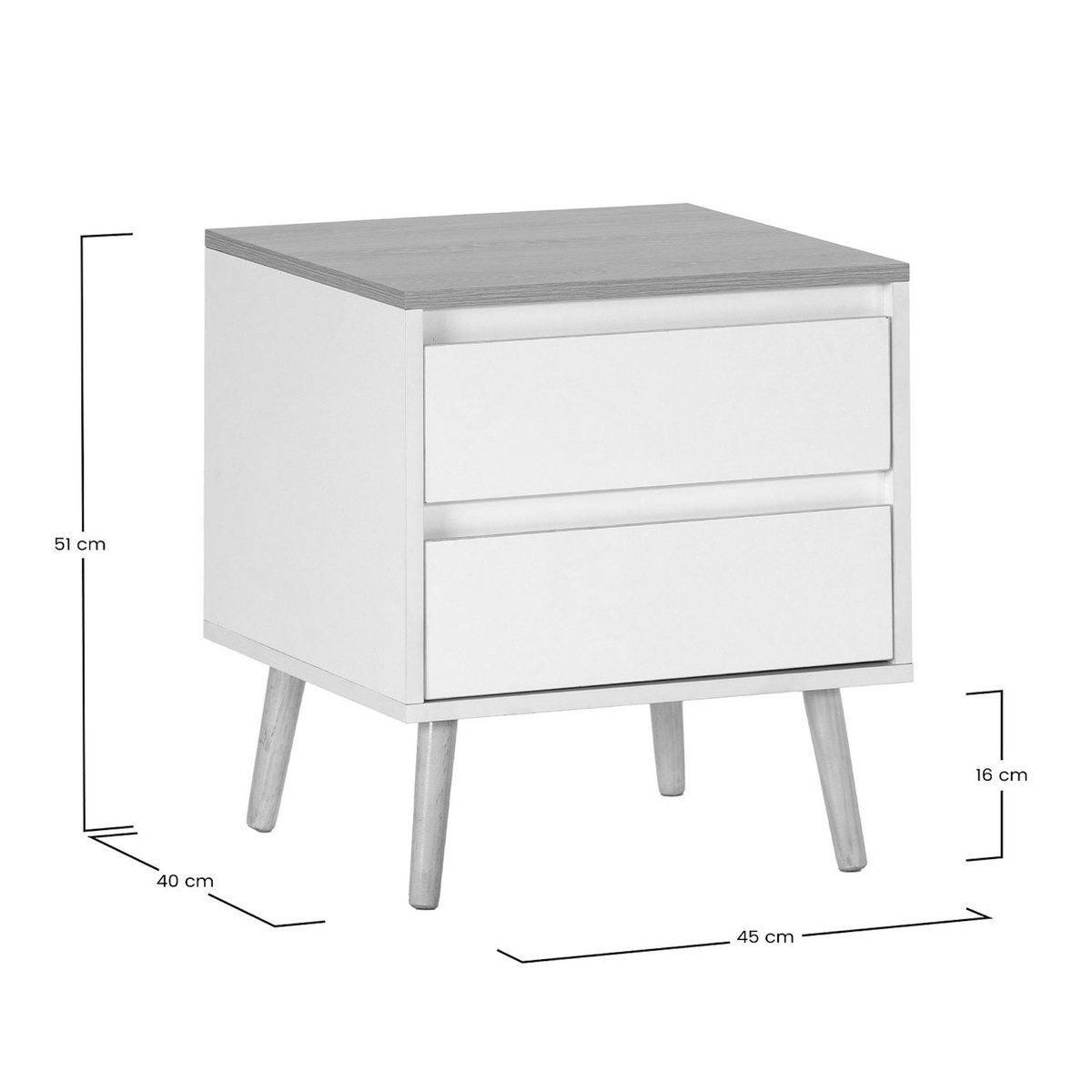 VS VENTA-STOCK Table de chevet Desi 2 tiroirs couleur Blanc