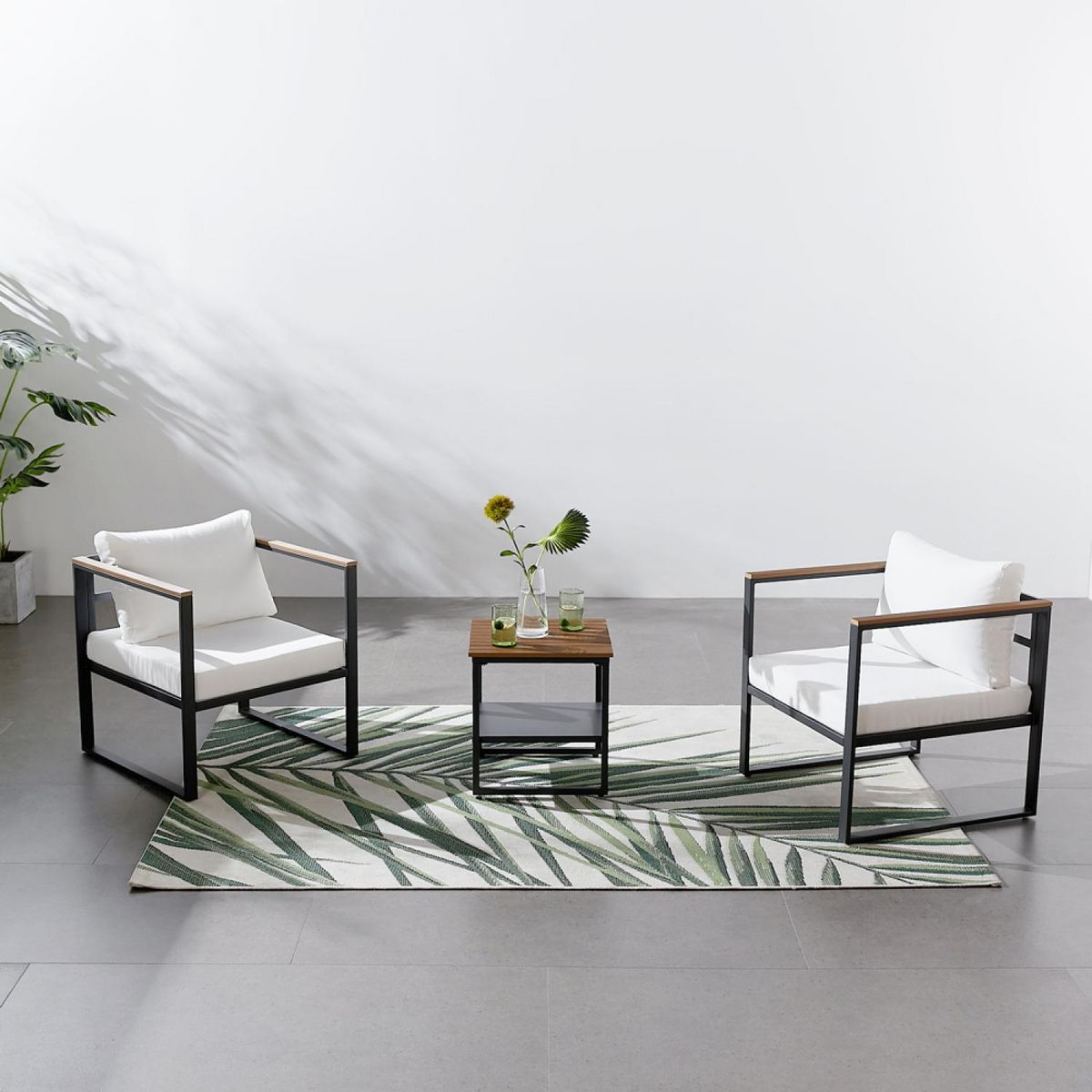 CONCEPT USINE salon de jardin panoramique 8 places en résine tressée noir et blanc VIGO