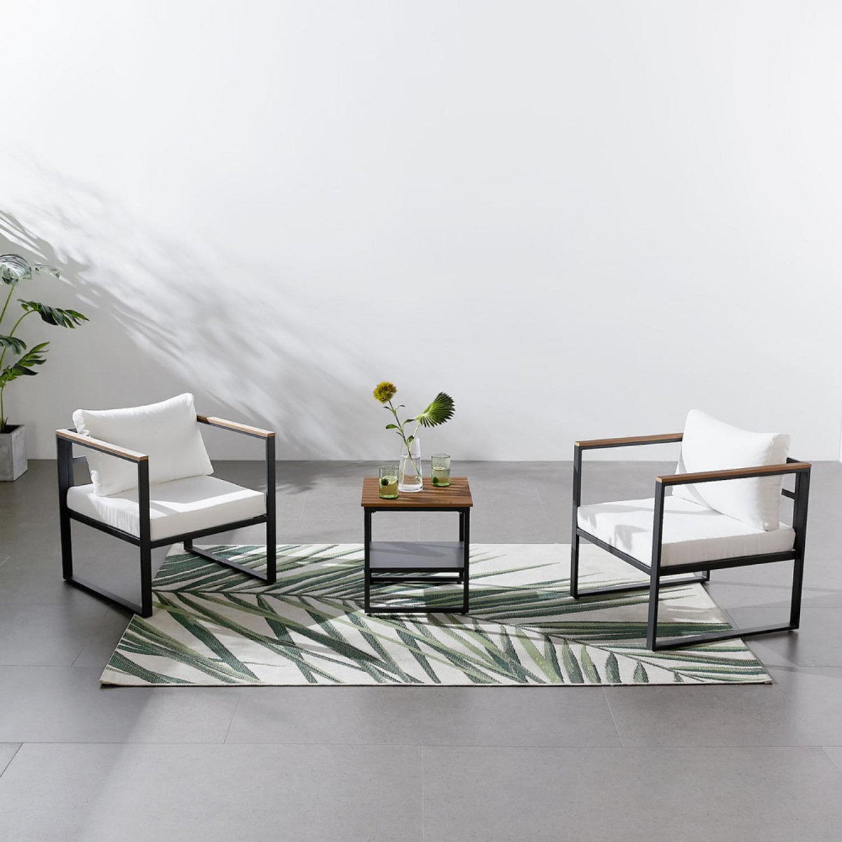 CONCEPT USINE salon de jardin panoramique 8 places en résine tressée noir et blanc VIGO