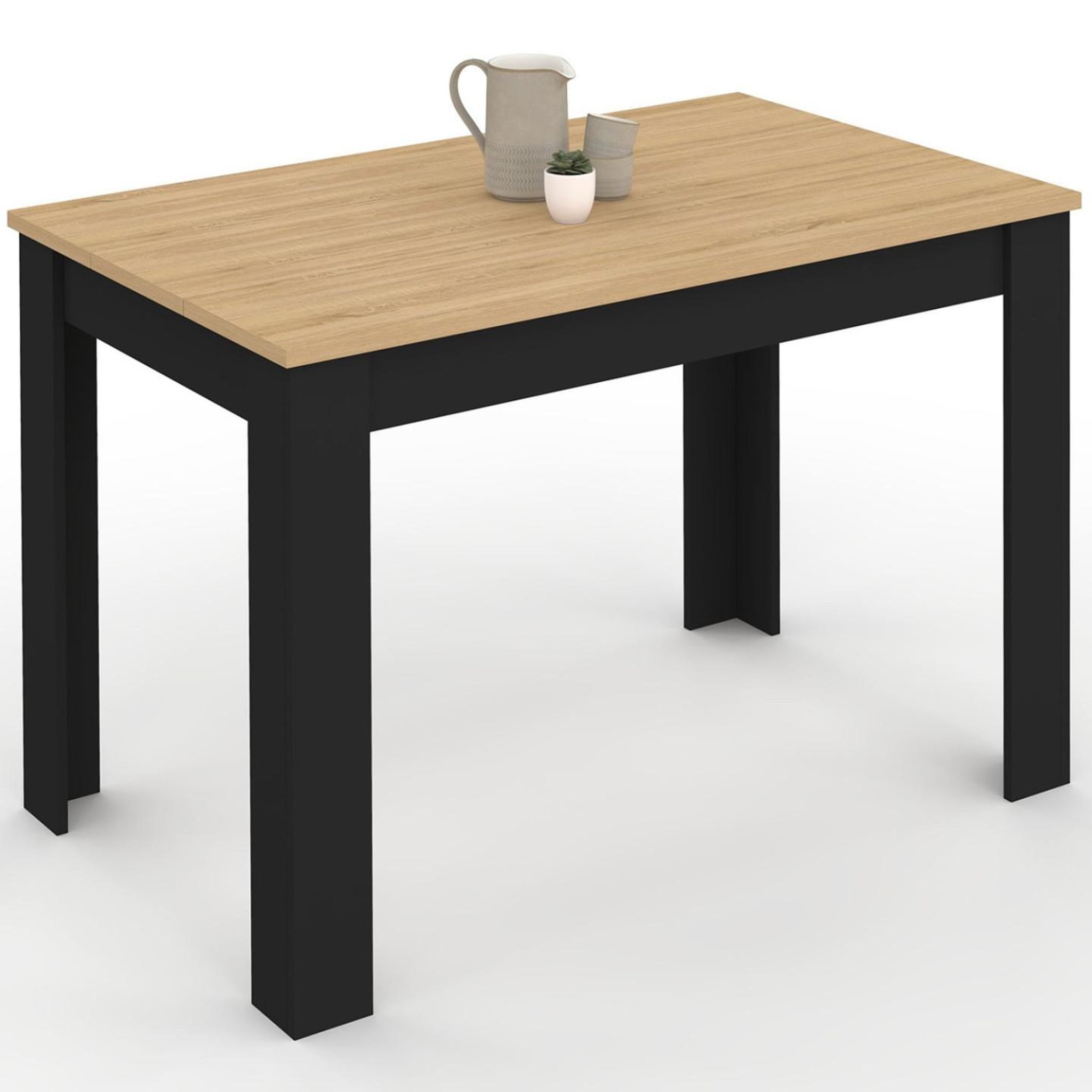 ID MARKET Table à manger rectangle rozy 4 personnes noire plateau façon hêtre 110 cm