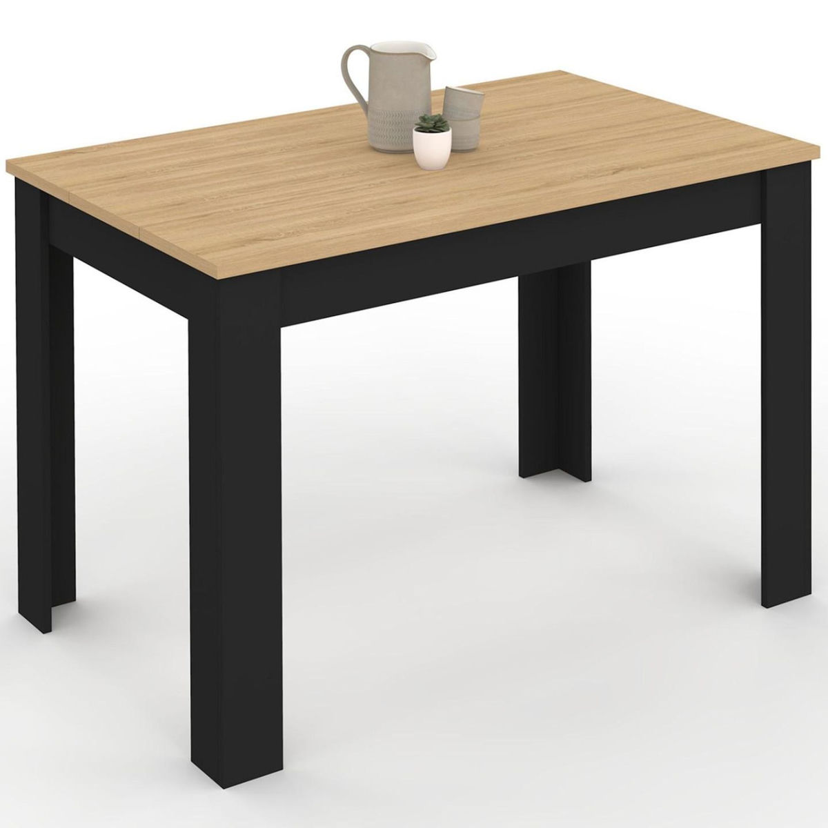 ID MARKET Table à manger rectangle ROZY 4 personnes noire plateau façon hêtre 110 cm