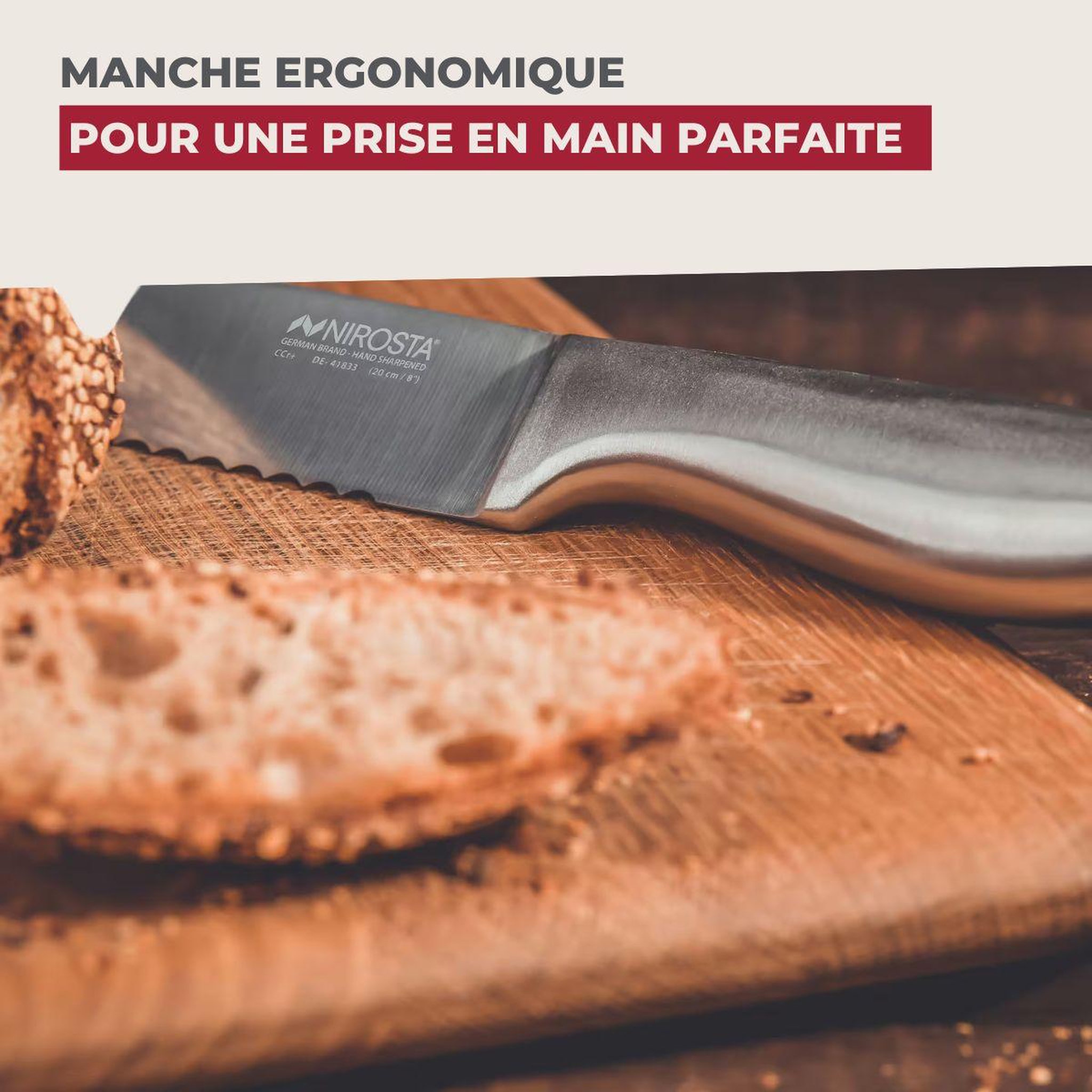 Voir la diapositive 5 : NIROSTA Couteau à pain inox professionnel set de 2, 33,5 x 3 x 2 cm acier inoxydable nirosta star