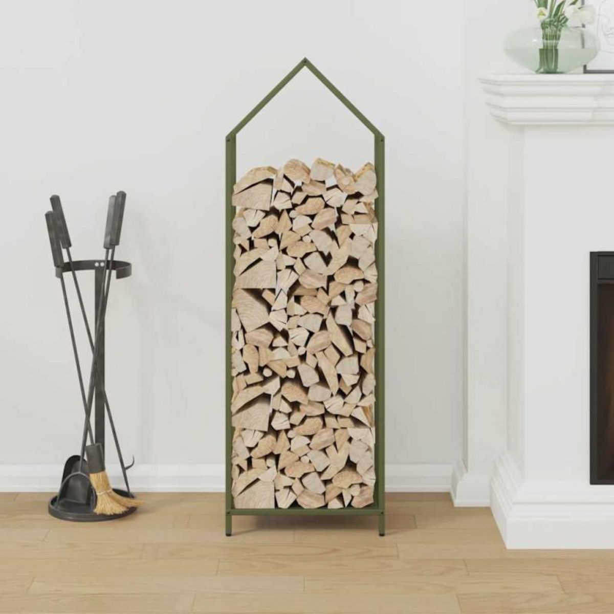 VIDAXL Portant de bois chauffage vert olive 40x25x120 cm