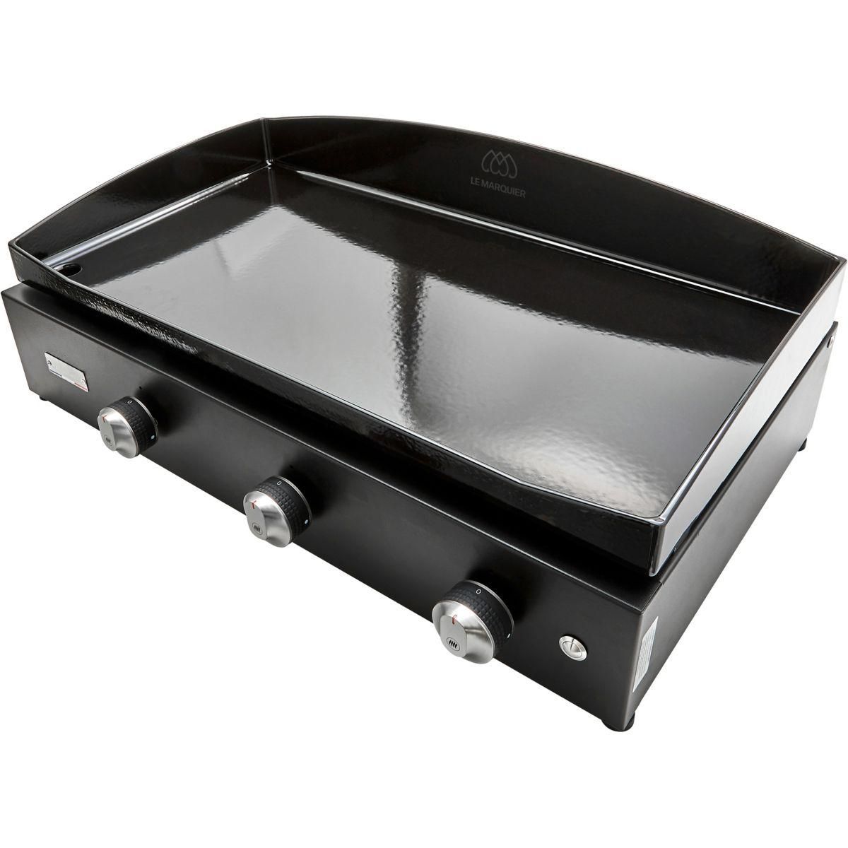 Le marquier Plancha gaz Pure 375 Noir 3 brûleurs à poser, 75x40 cm