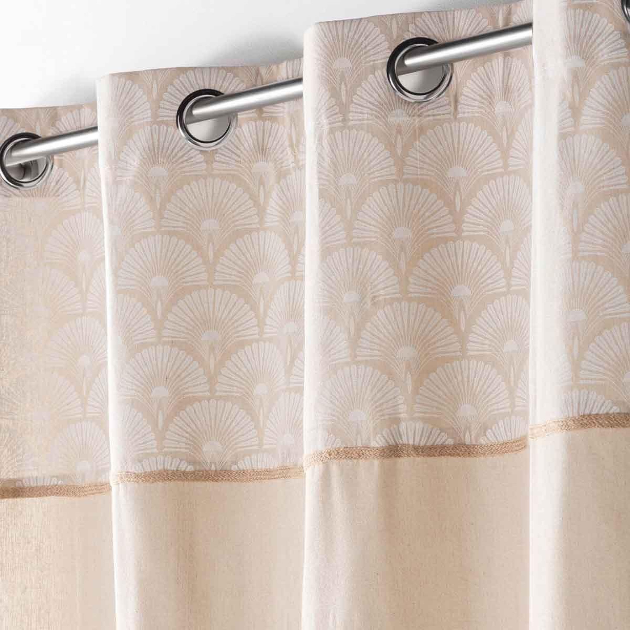 Voir la diapositive 2 : Douceur d'Intérieur Rideau à œillets imprimé  bahina  140x280cm beige & blanc
