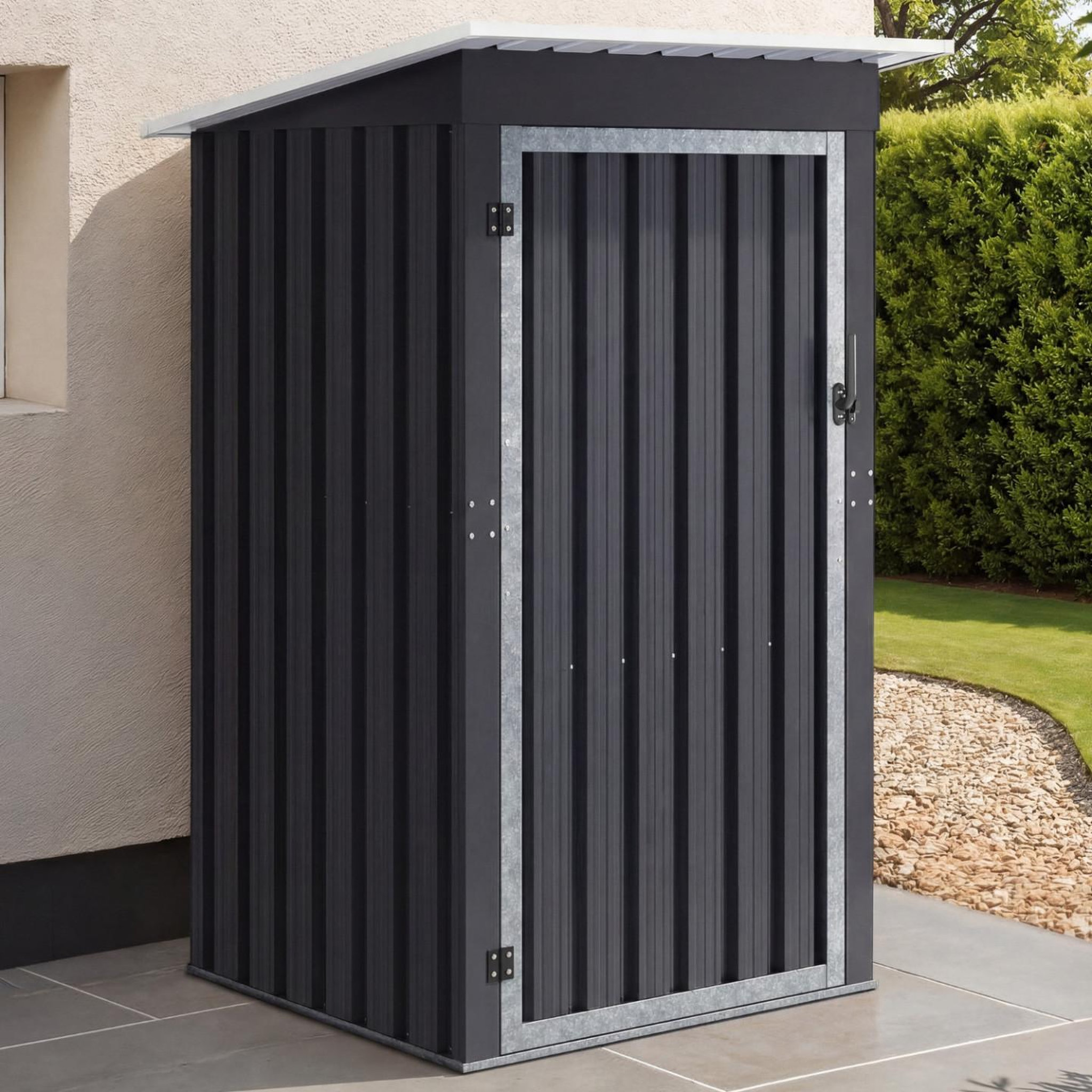 Voir la diapositive 2 : ID MARKET Abri de jardin gris en acier galvanisé 100 x 95 x 160 cm avec toit incliné 1 porte
