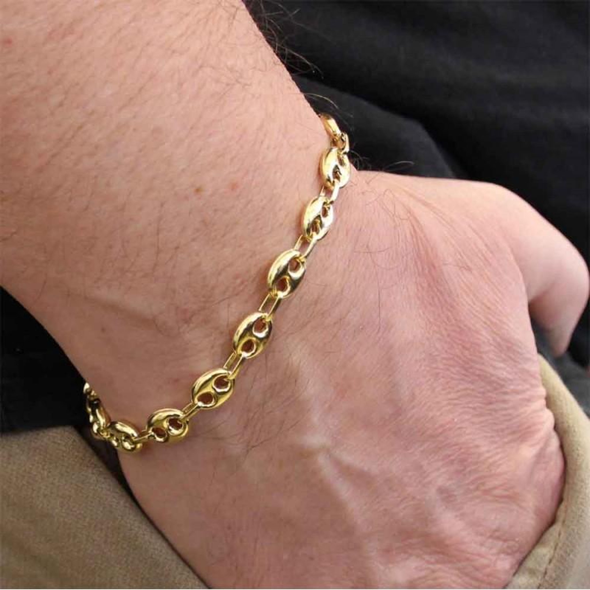 Voir la diapositive 2 : L'ATELIER D'AZUR Bracelet Homme ou Femme Or Jaune - Maille Grain de Café