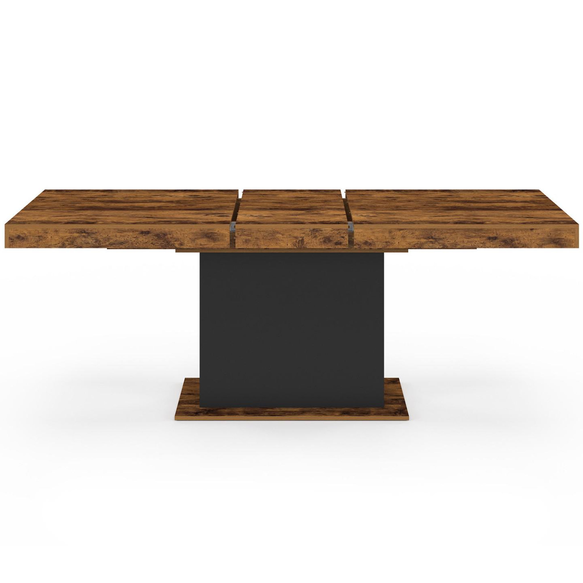 ID MARKET Table à manger extensible rectangle eden 6-10 personnes bois effet vieilli et noir 160-200 cm