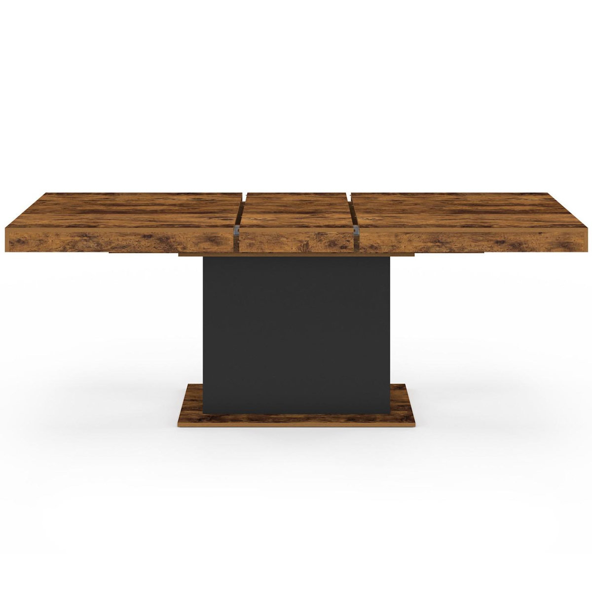 ID MARKET Table à manger extensible rectangle EDEN 6-10 personnes bois effet vieilli et noir 160-200 cm