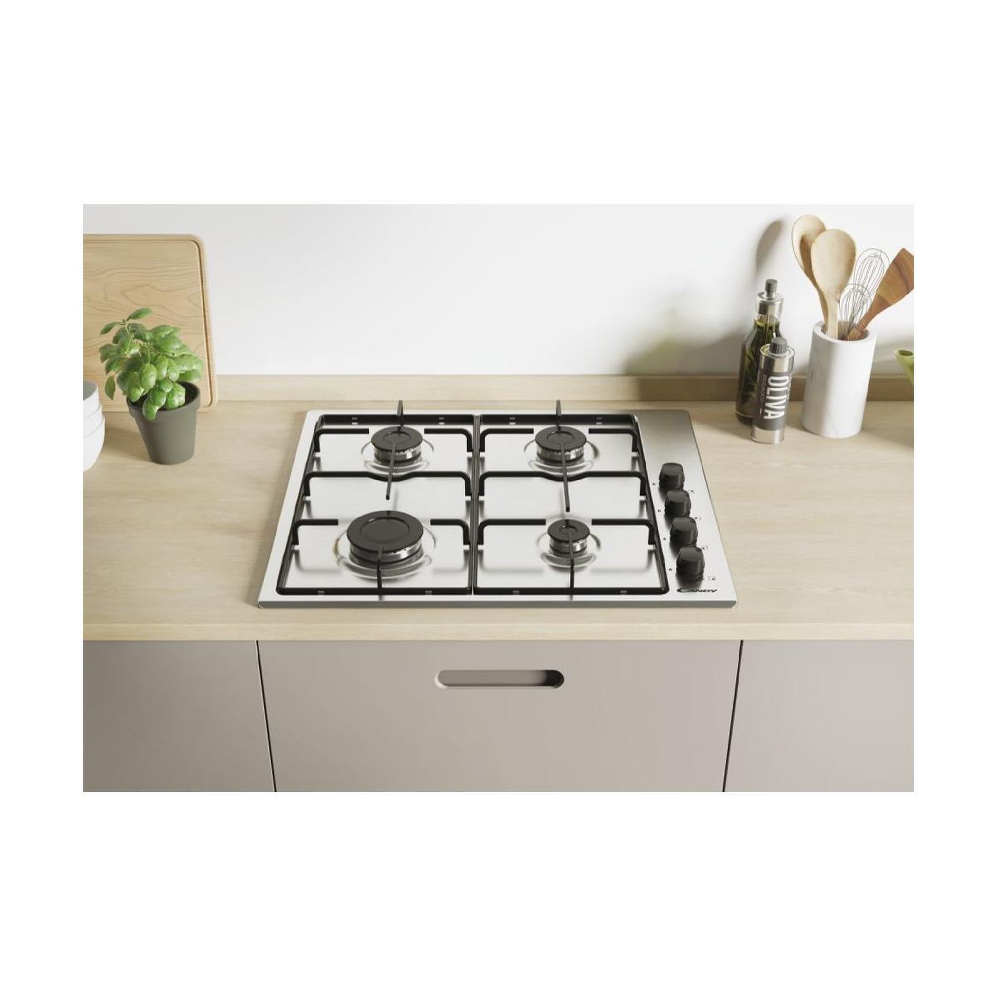 Voir la diapositive 3 : Candy Table de cuisson à gaz 59.5cm 4 feux noir - CHW6LBX