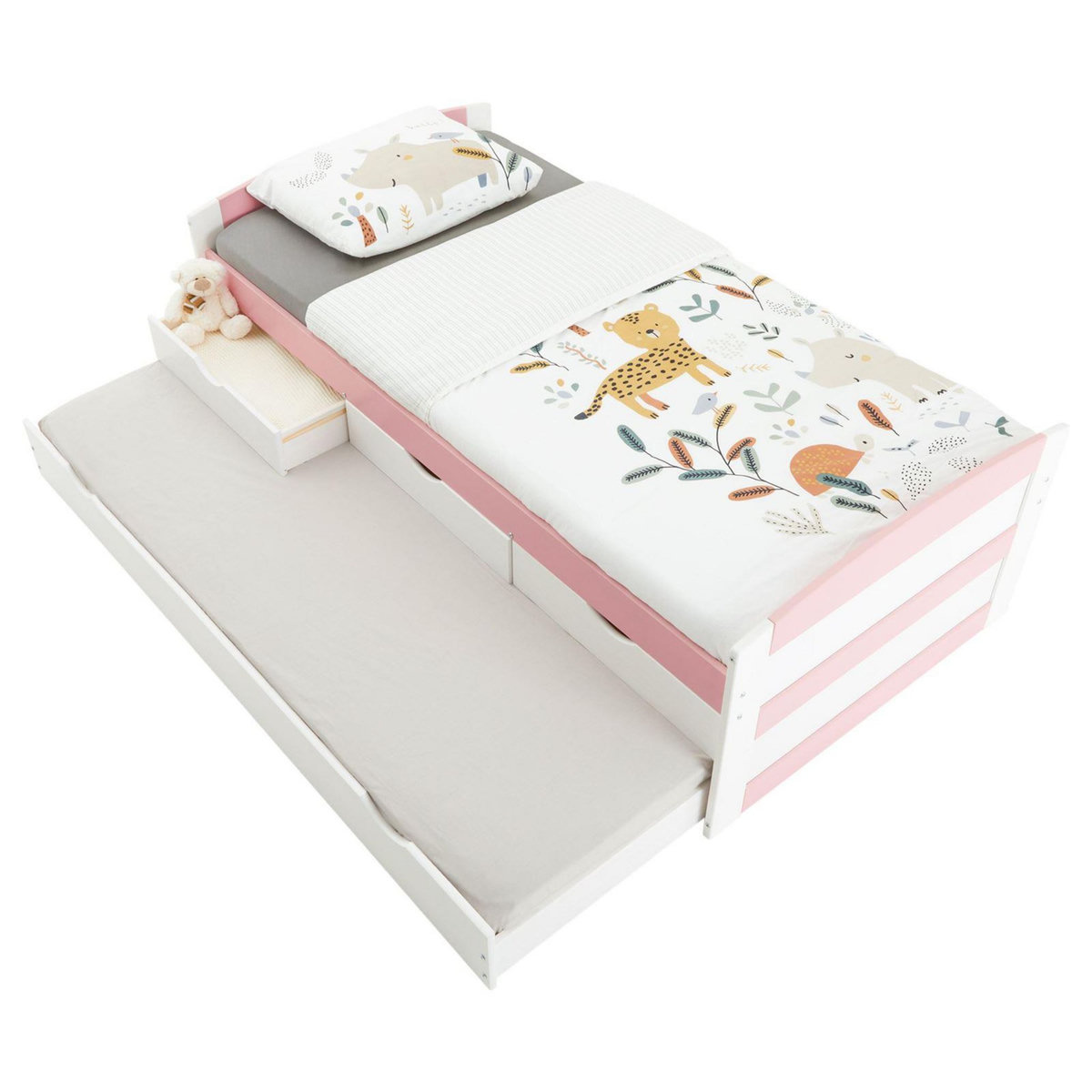 IDIMEX Lit gigogne avec rangements JESSY, 90 x 190 cm en pin massif