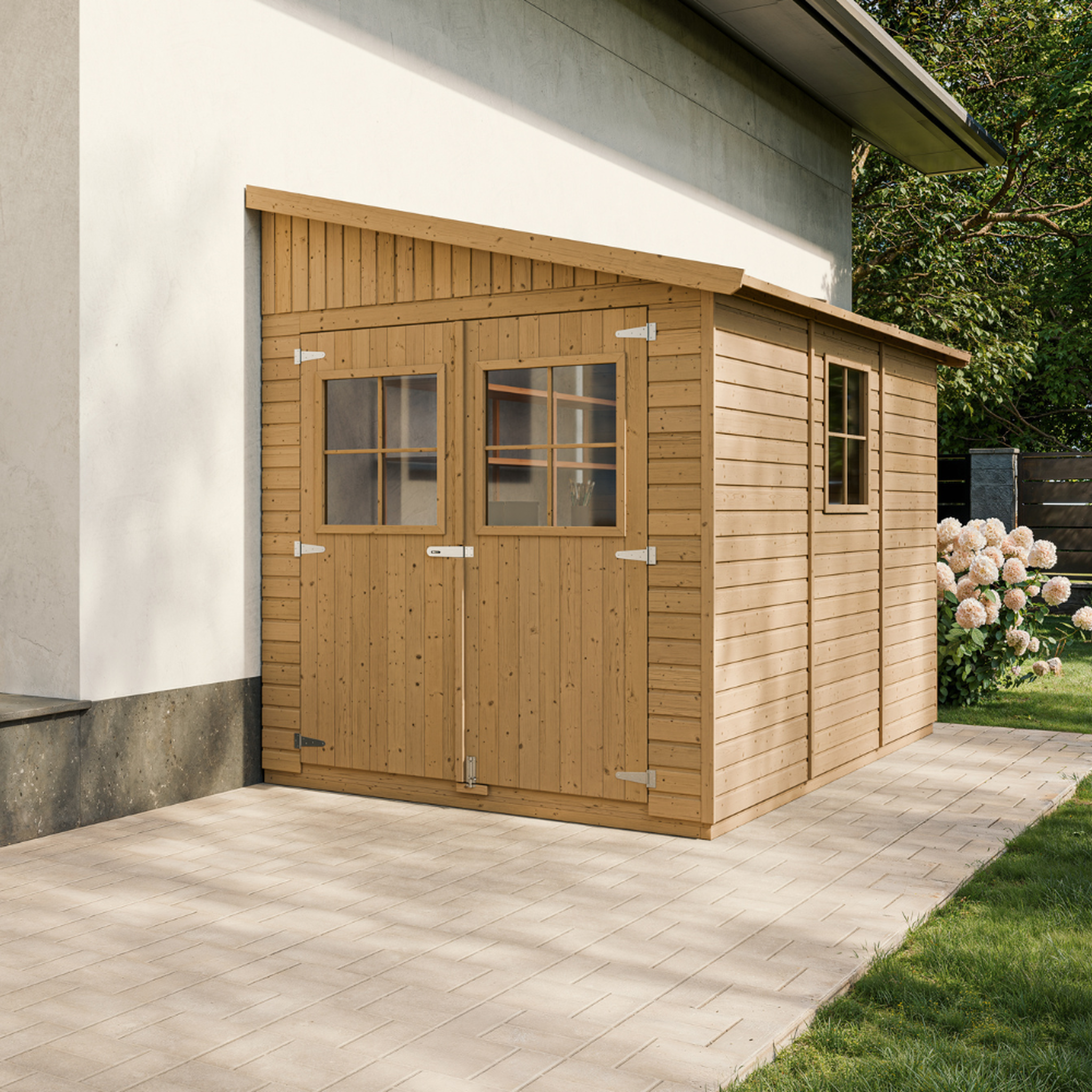 Voir la diapositive 4 : TIMBELA Abri de Jardin en Bois sans paroi latérale avec les planchers imprégné - 6 m2 M339+M339G