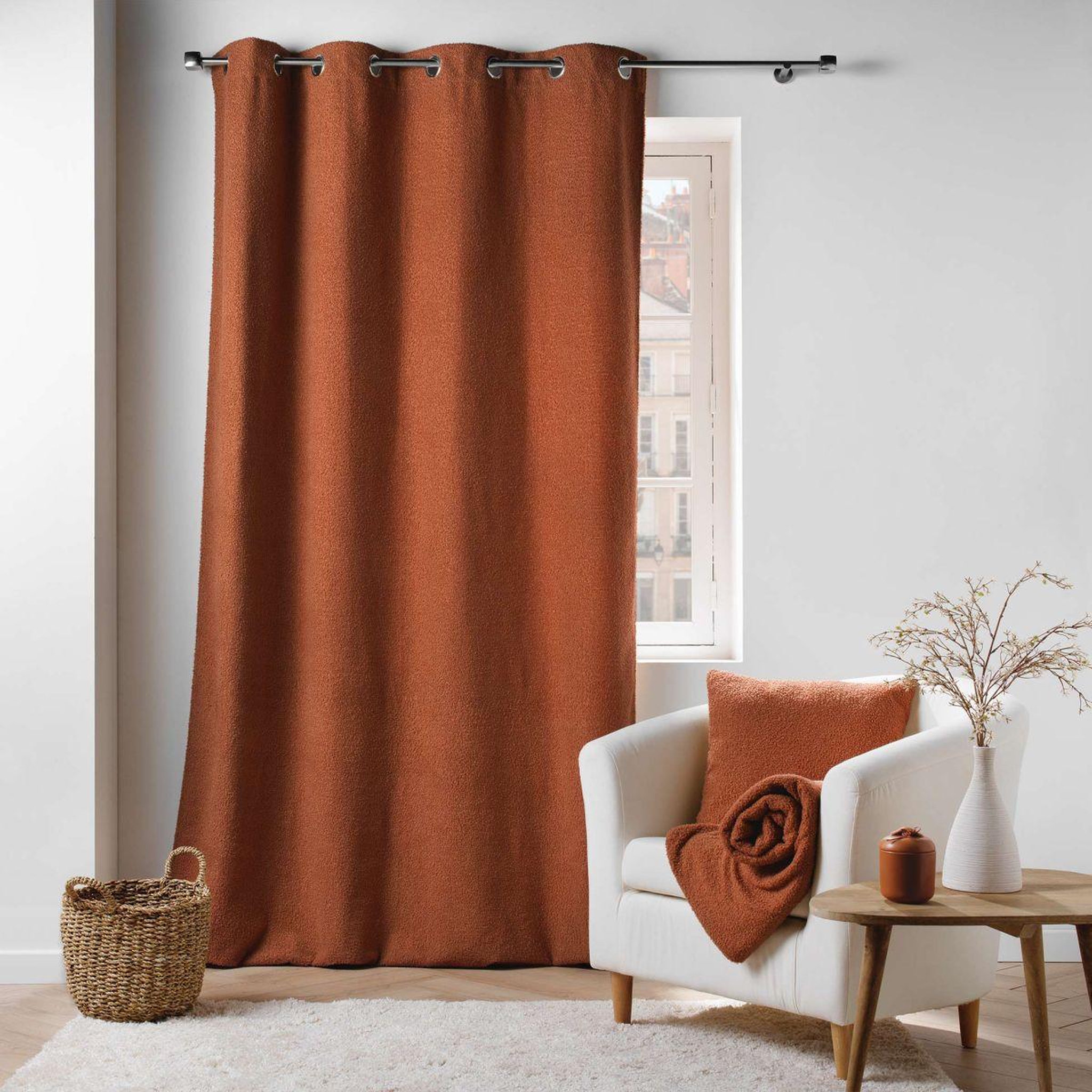 Voir la diapositive 5 : Douceur d'Intérieur Rideau à œillets bouclette  wooly  140x240cm terracotta