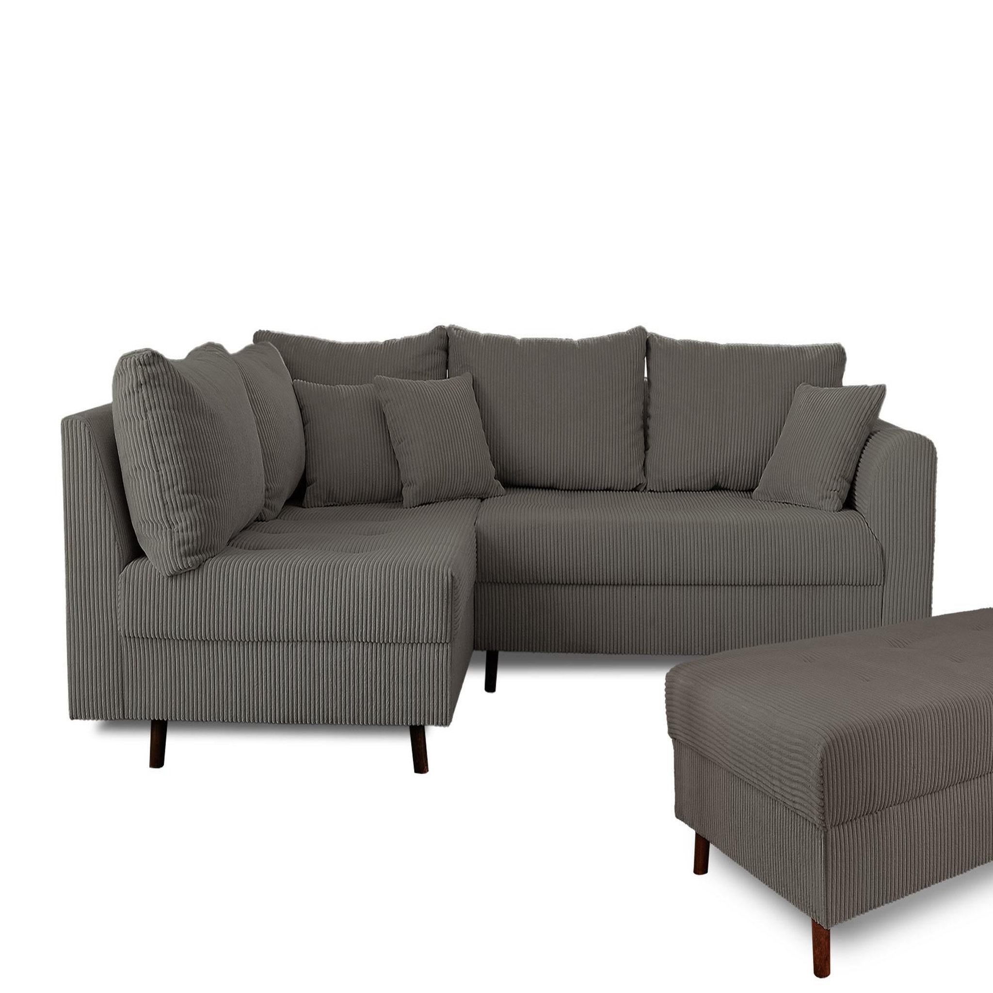 Voir la diapositive 6 : BEST MOBILIER Rune - canapé d'angle gauche - 4 places - avec pouf d'appoint - en velours côtelé