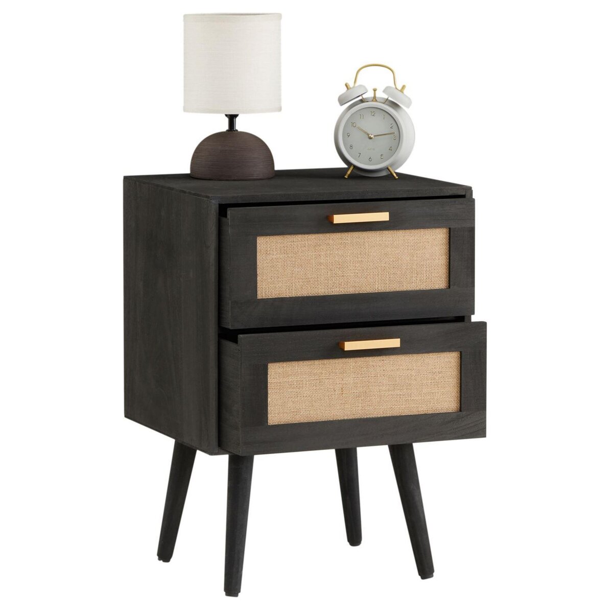 IDIMEX Table de chevet WAMAN 2 tiroirs, en bois de paulownia