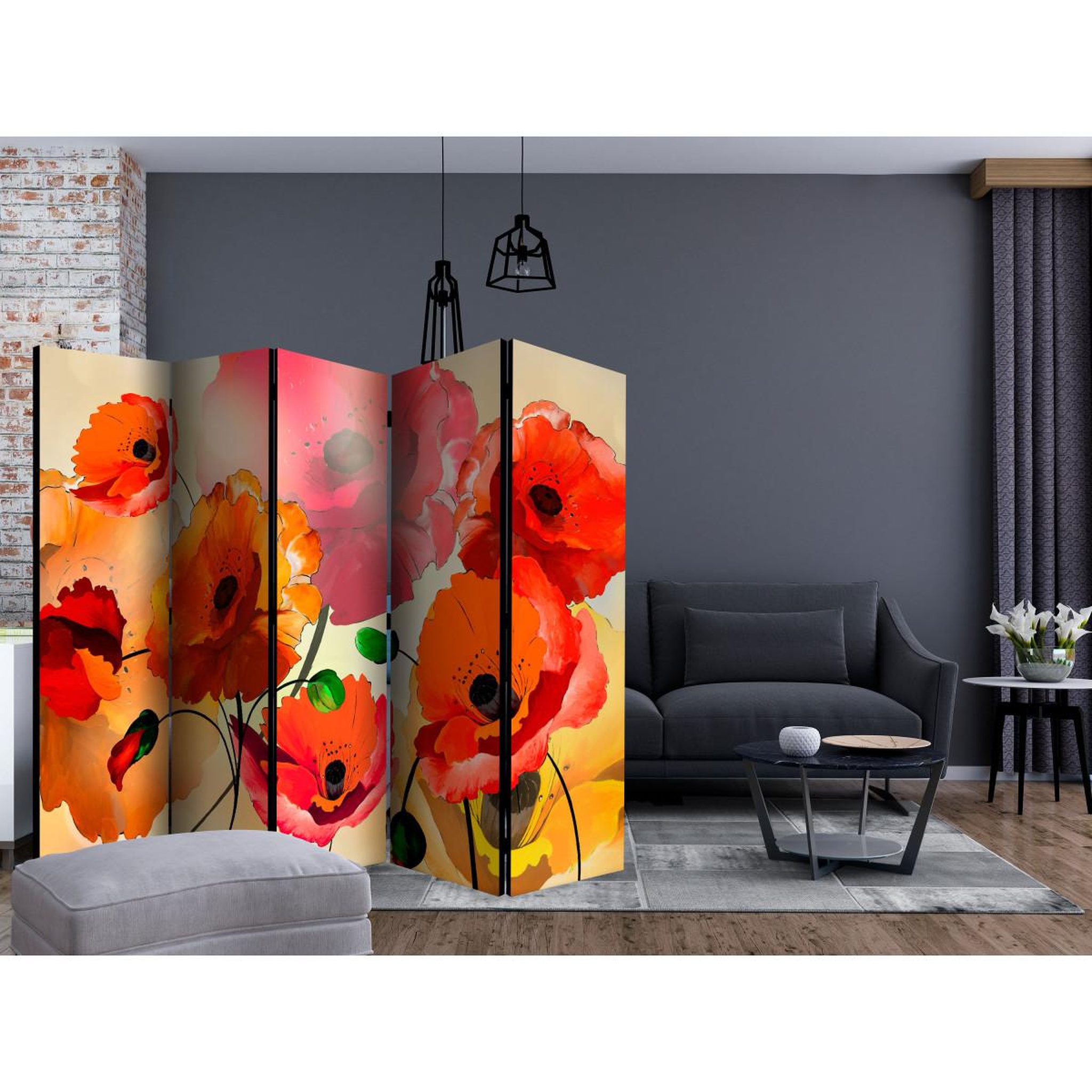Voir la diapositive 2 : Paris Prix Paravent 5 volets  velvet poppies ii  172x225cm