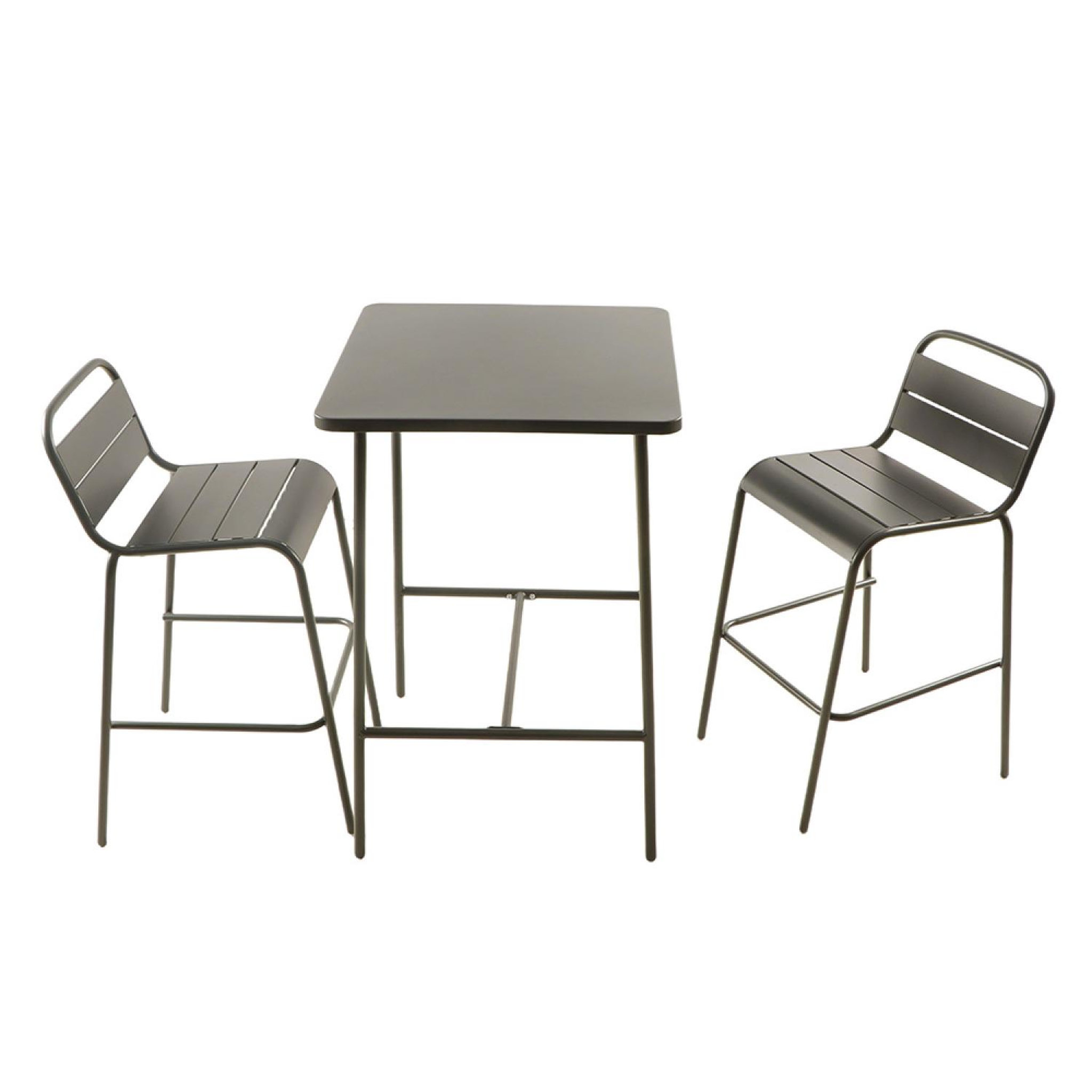 Voir la diapositive 1 : CONCEPT USINE Ensemble table de bar et 2 chaises hautes d'extérieur gris foncé bergame