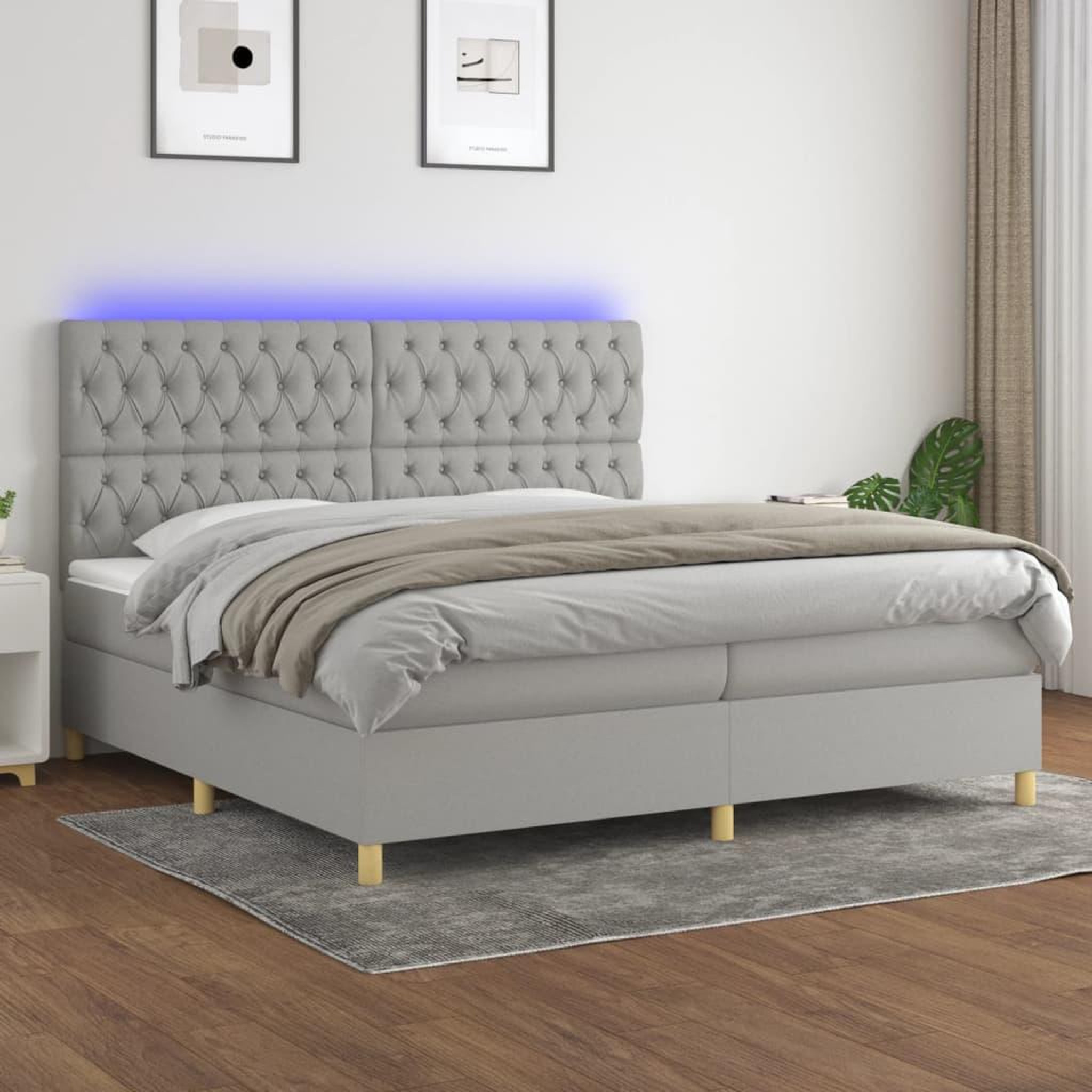 Voir la diapositive 1 : VIDAXL Sommier a lattes de lit matelas et LED Gris clair 200x200 cm