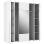 Voir la diapositive 4 : MARKET24 Armoire NARAGO - Décor Blanc mat - 2 portes coulissantes + miroir + 2 portes battantes + 2 penderies - L200 x P61 x H210 cm