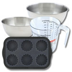 ZENKER Set pâtisserie avec moule 6 tartelettes 28 x 18 cm en silicone, 2 bols à mixer, verre mesureur et spatule Zenker