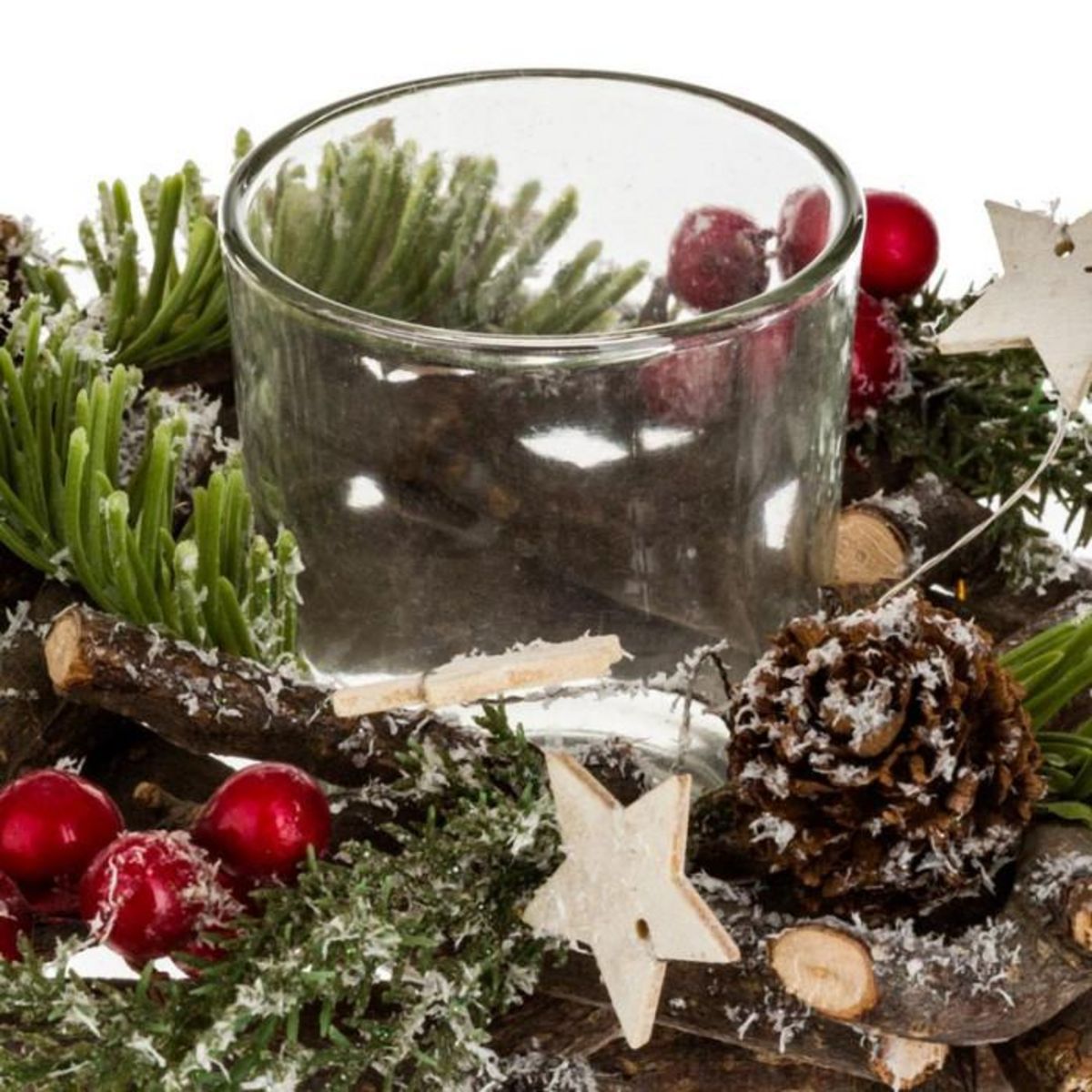 FEERIC LIGHT & CHRISTMAS Lot de 4 Photophores Bûche  Soir de Noël  39cm Vert