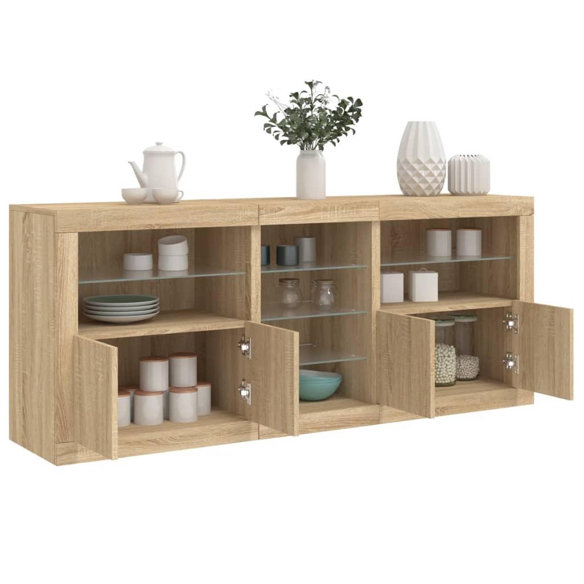 Voir la diapositive 1 : VIDAXL Buffet avec lumieres LED chene sonoma 162x37x67 cm