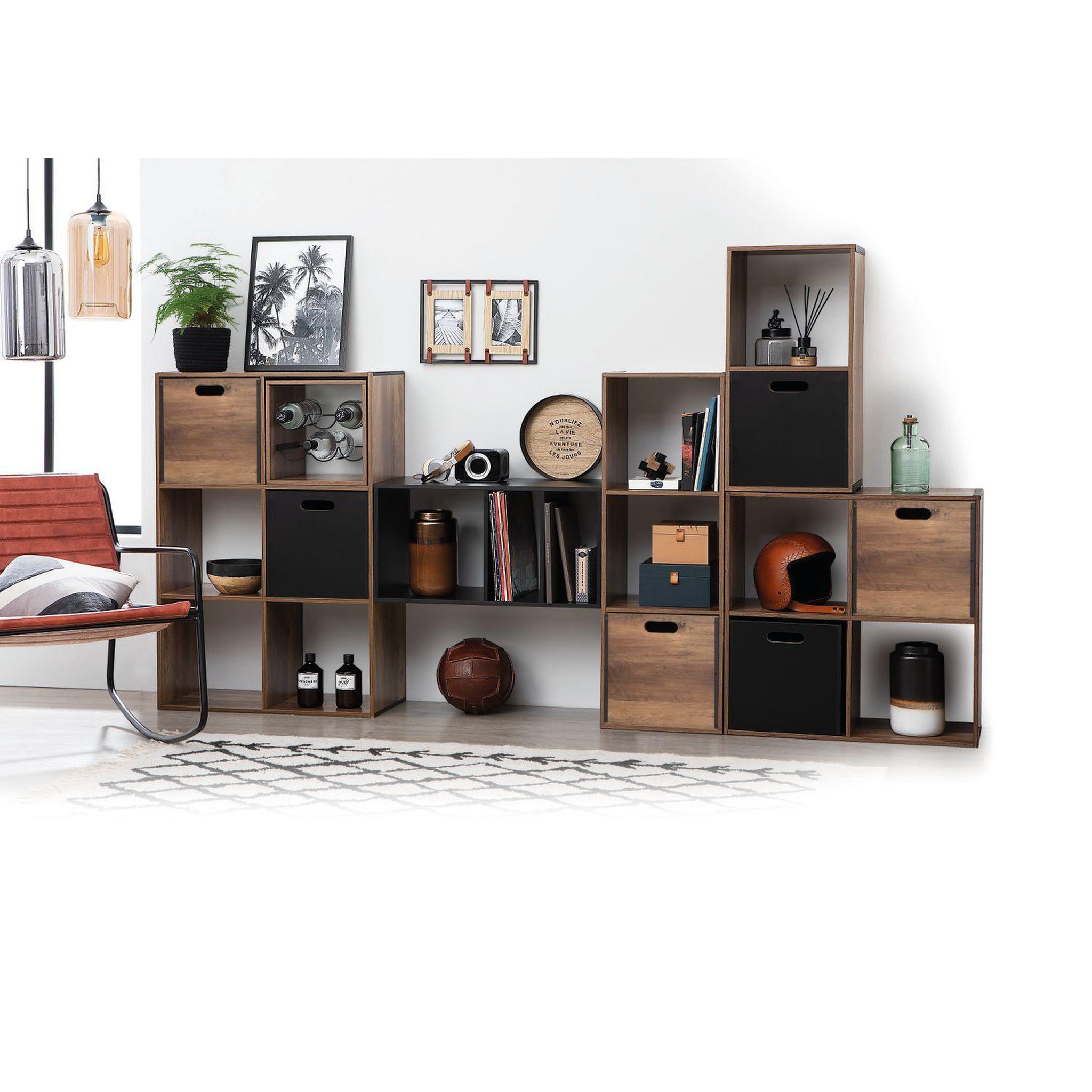 Voir la diapositive 2 : FIVE Boîte de rangement design en mdf effet bois - marron et noir