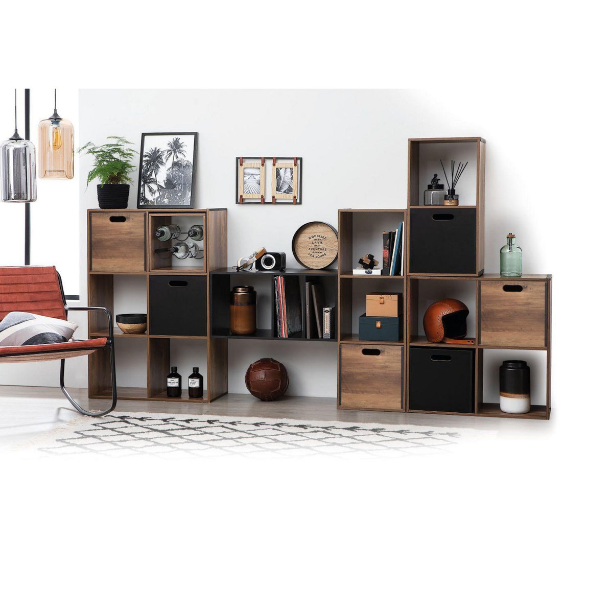 FIVE Boîte de rangement design en MDF effet bois - marron et noir