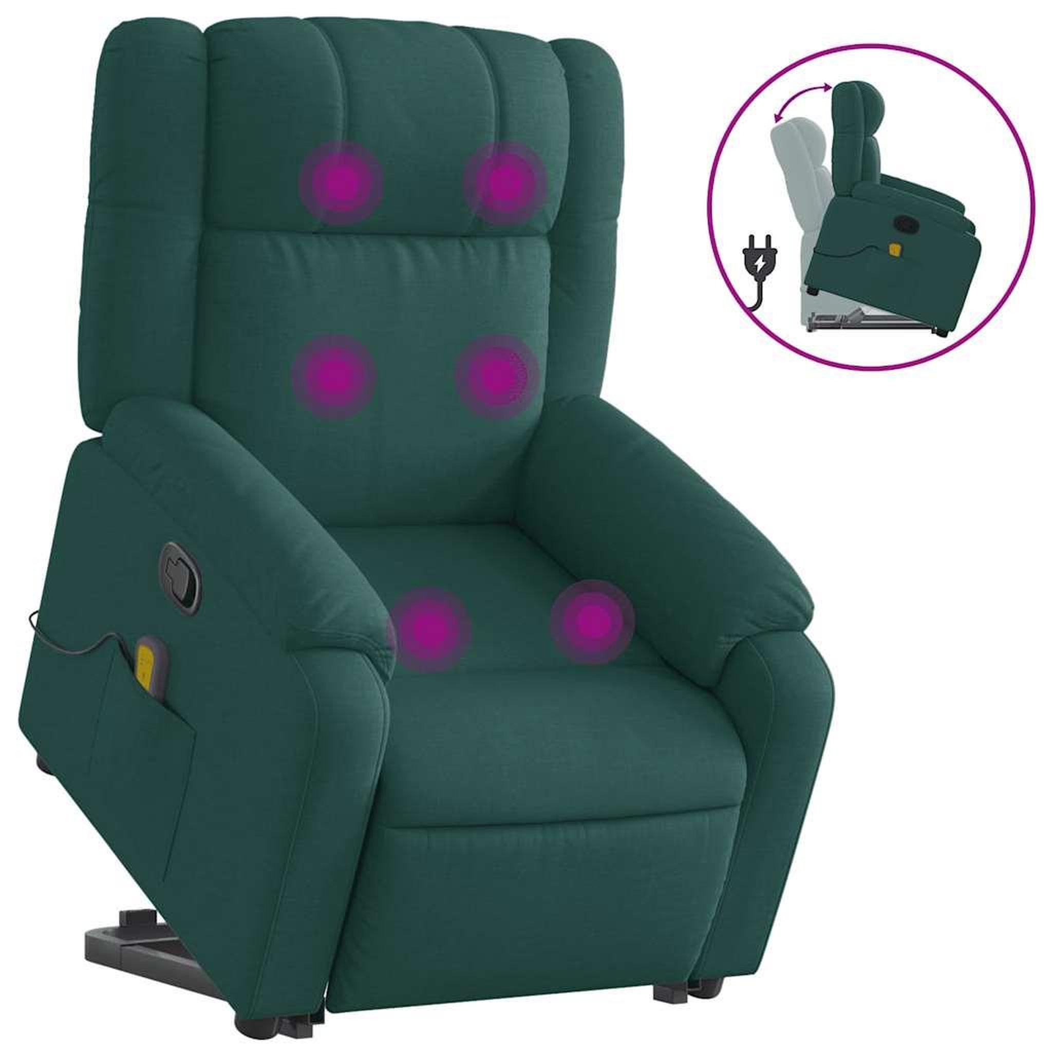 Voir la diapositive 2 : VIDAXL Fauteuil inclinable de massage Vert fonce Tissu
