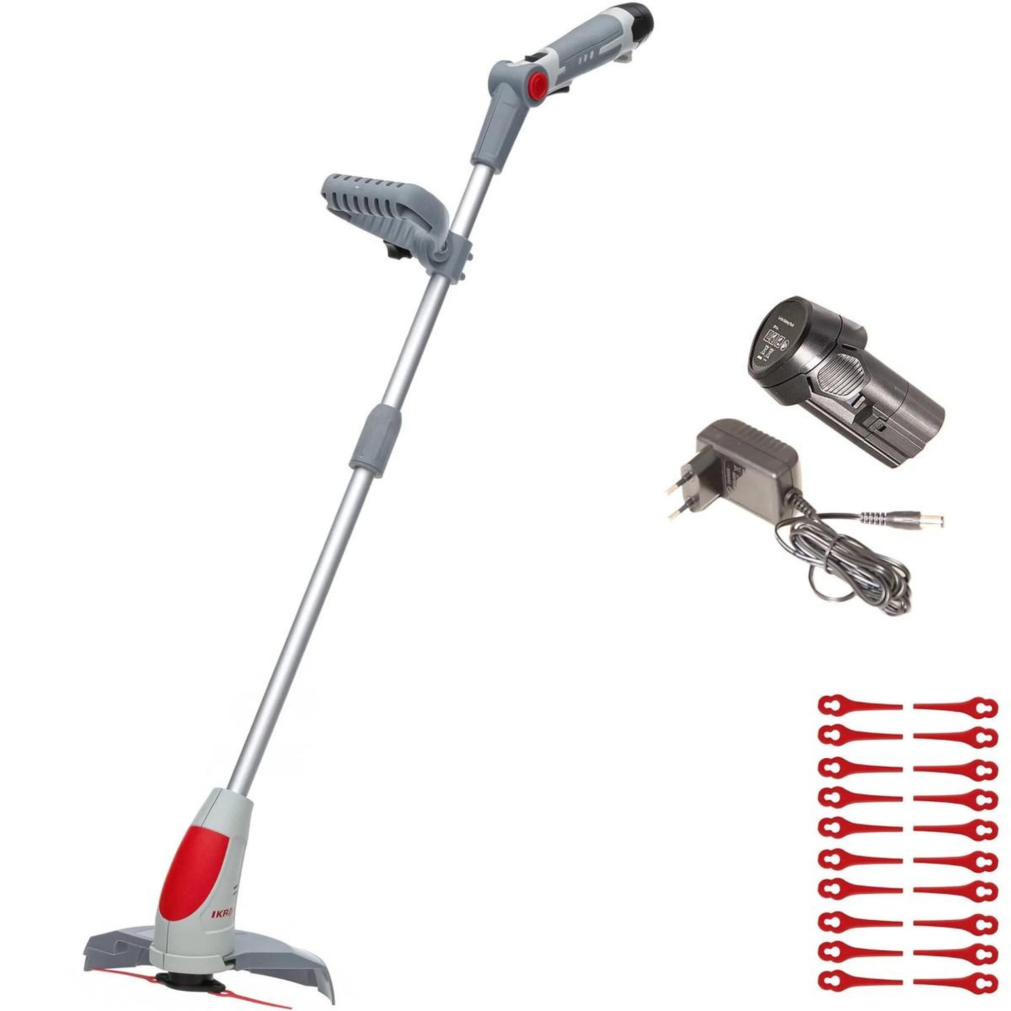 Voir la diapositive 1 : Ikra Coupe bordure à batterie 12V Lithium 2,5Ah - Chargeur 12V - 20 Couteaux en nylon Inclus IKRA
