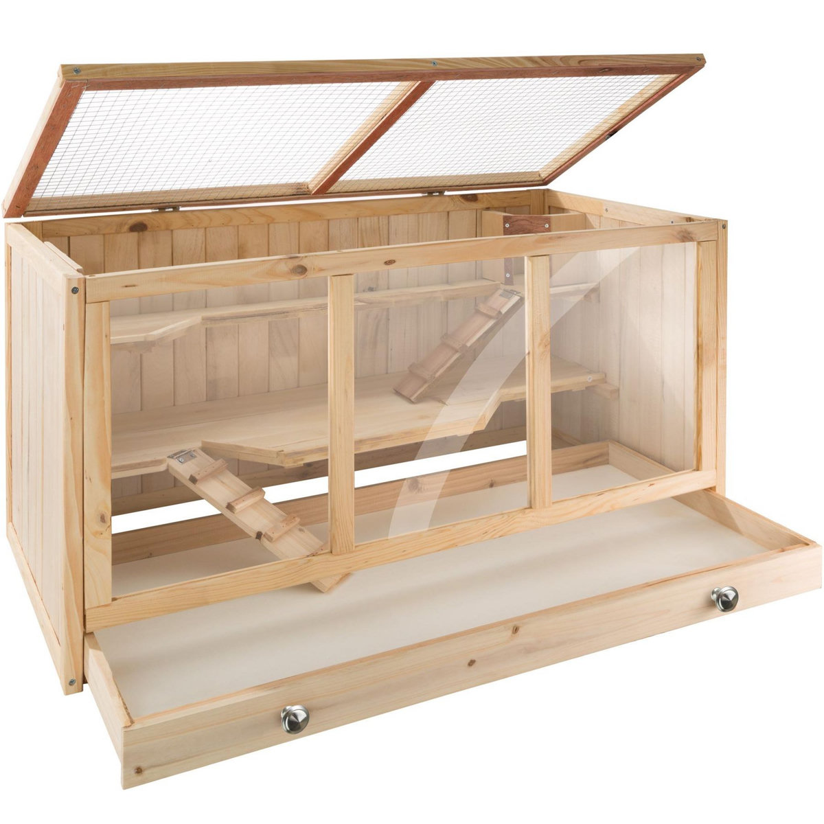 tectake Cage pour rongeurs en bois marron
