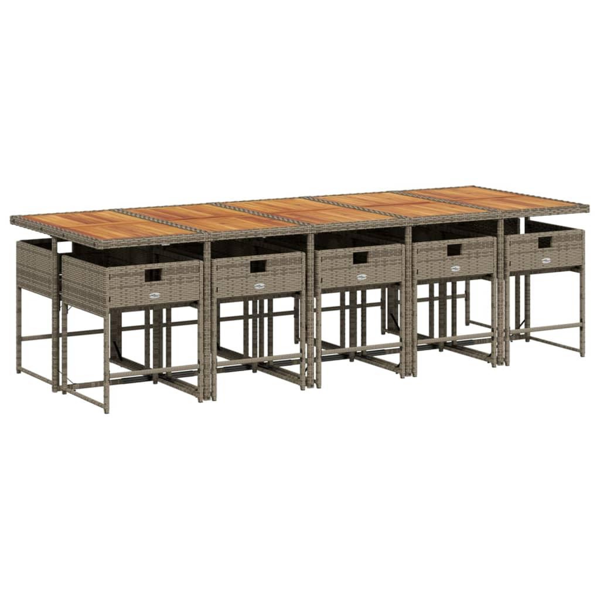 Voir la diapositive 3 : VIDAXL Ensemble a manger de jardin 11pcs avec coussins gris poly rotin