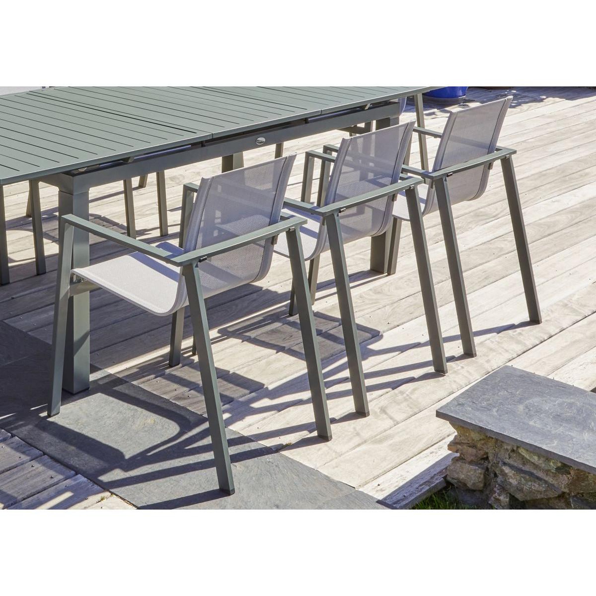 Voir la diapositive 4 : DCB GARDEN Ensemble Table de Jardin Extensible & 8 Fauteuils  Miami  180-240cm Kaki