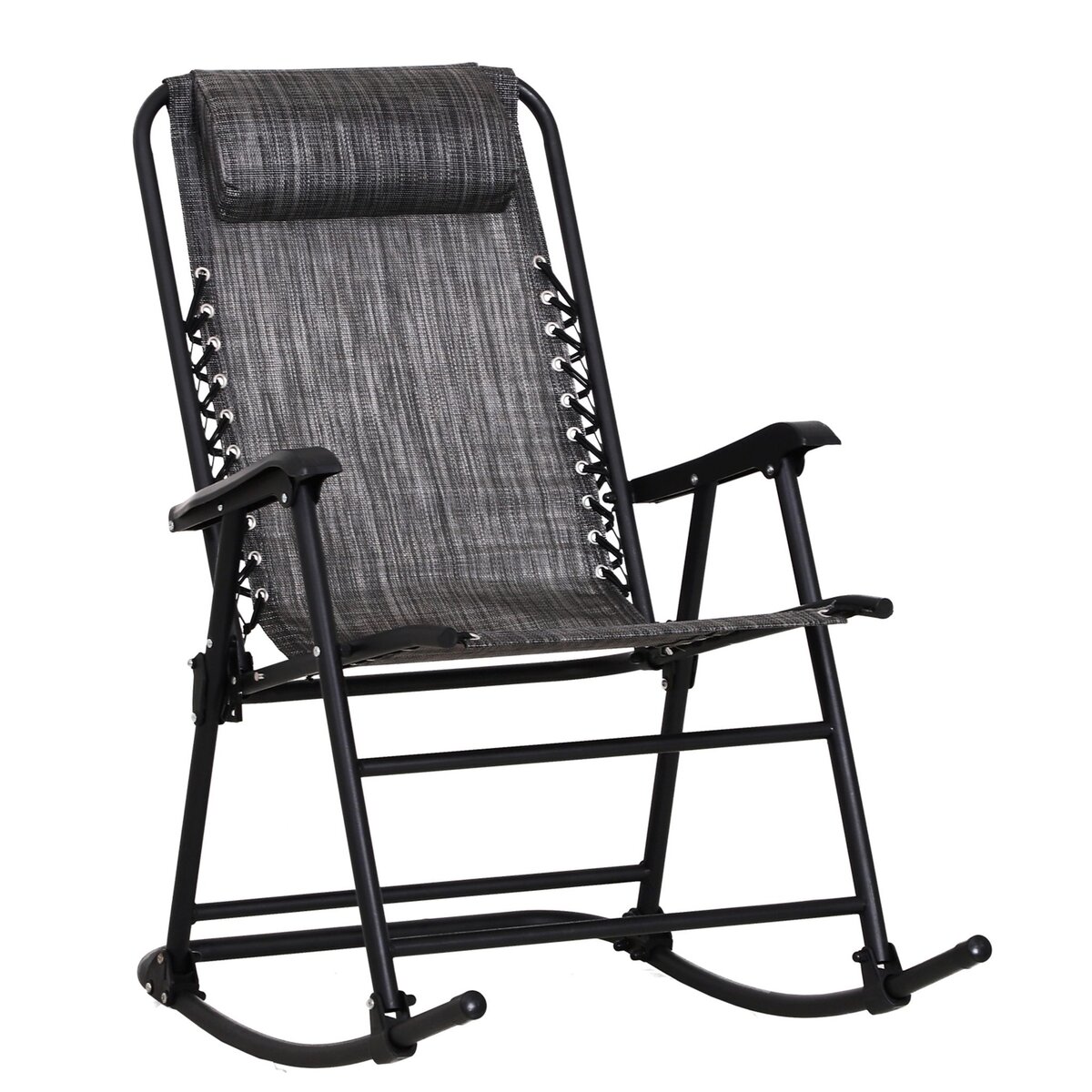 OUTSUNNY Fauteuil à bascule rocking chair pliable de jardin dim. 94L x 64l x 110H cm acier époxy textilène gris chiné