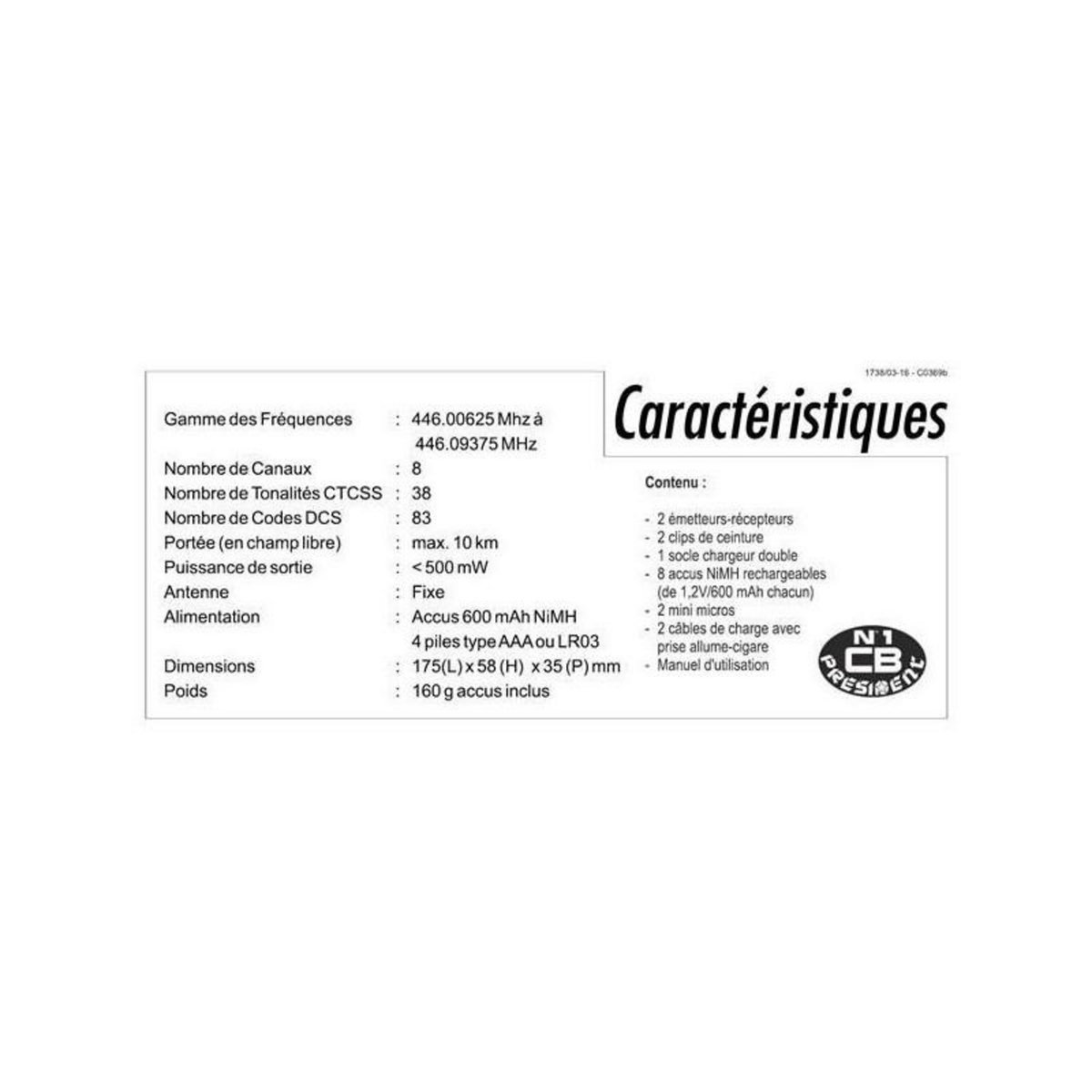 TXMS770 - COFFRET DE 2 TALKIES WALKIES STABO SET FREECOMM 700 PRESIDENT ELECTRONICS - COFFREECOMM700