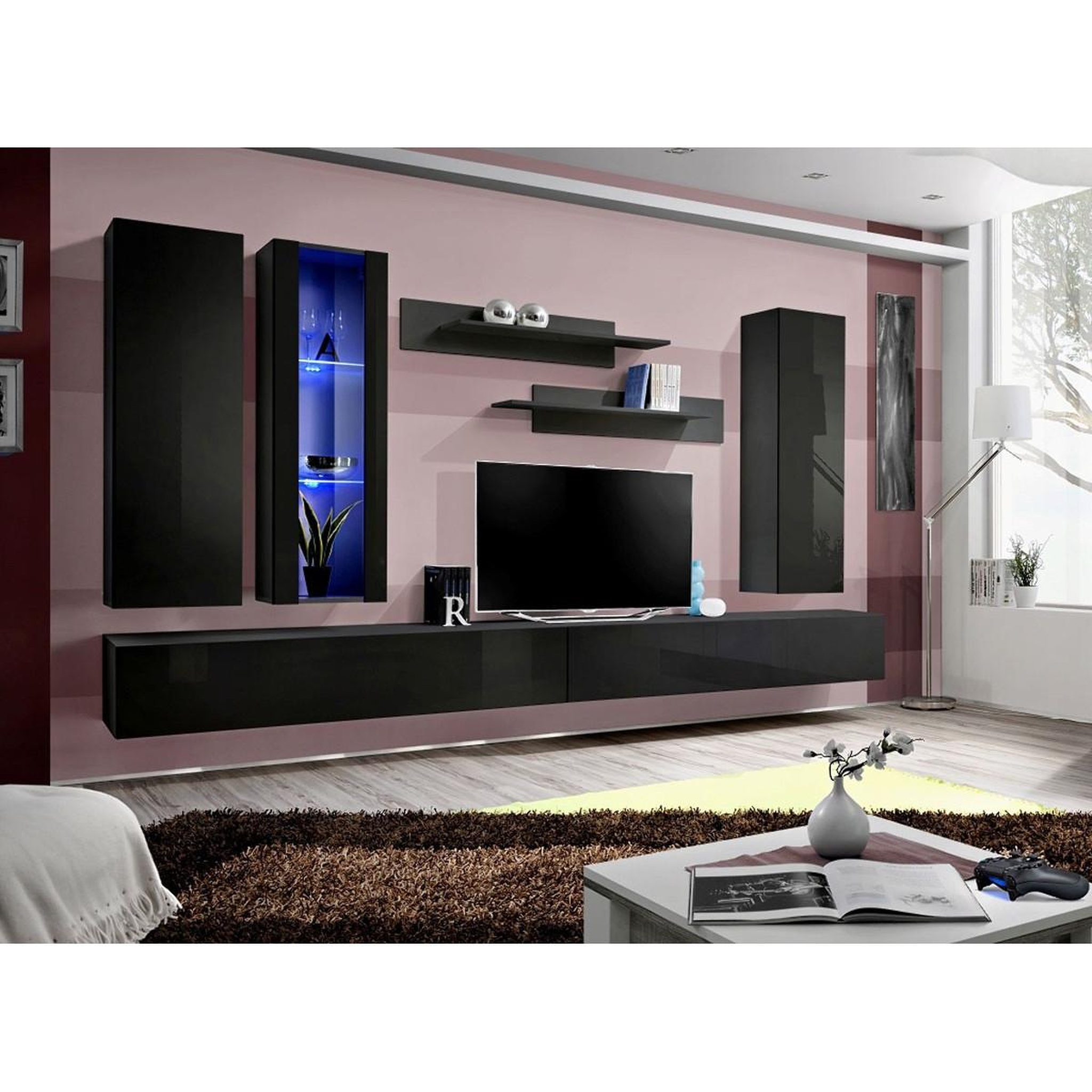 Voir la diapositive 4 : Paris Prix Ensemble meuble tv mural  fly e4  320cm noir