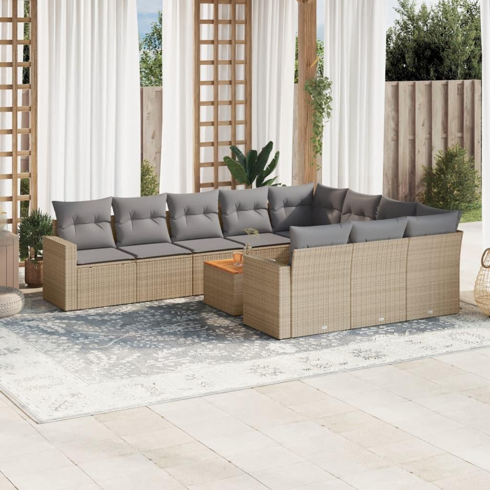 VIDAXL Salon de jardin 11 pcs avec coussins beige resine tressee