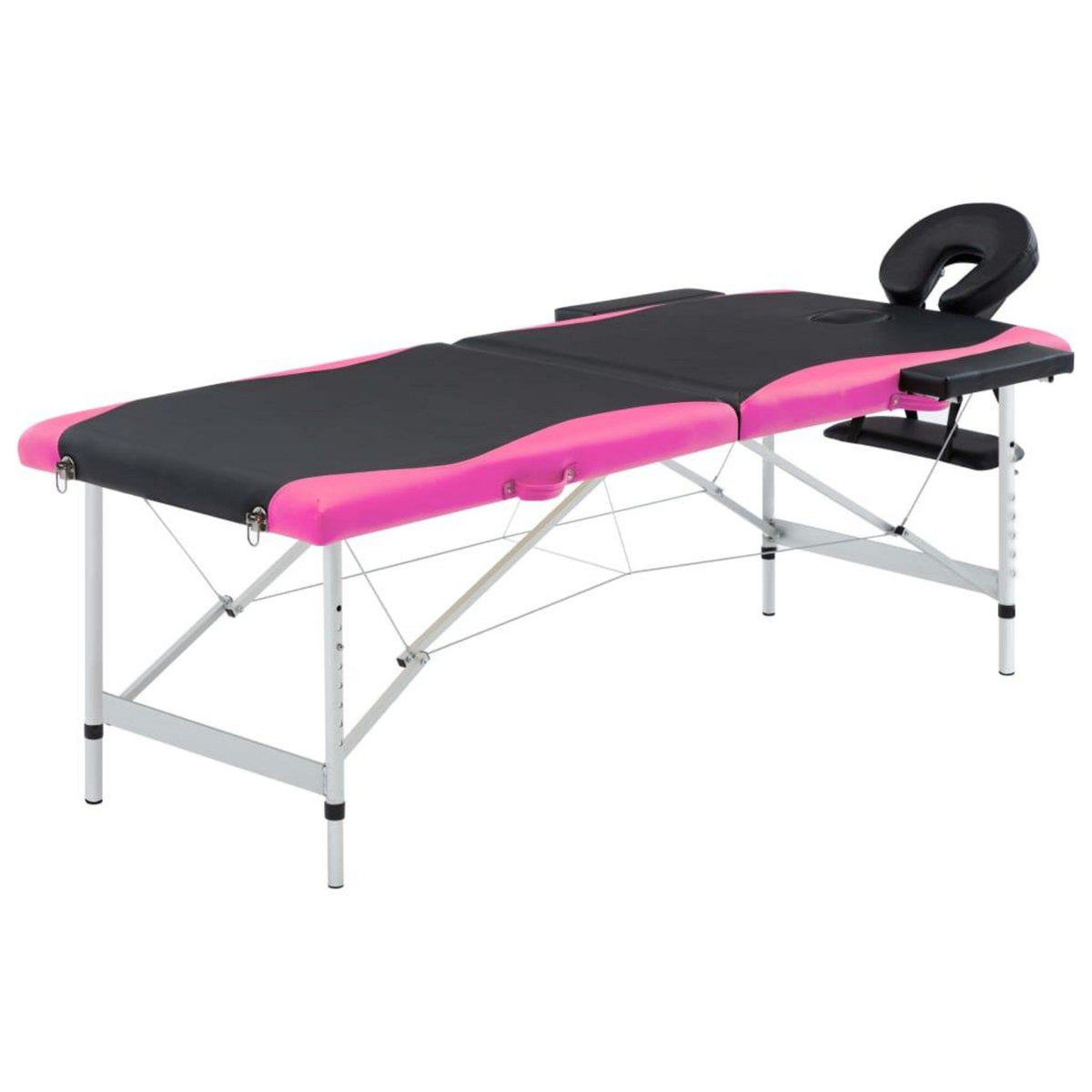 VIDAXL Table de massage pliable 2 zones Aluminium Noir et rose