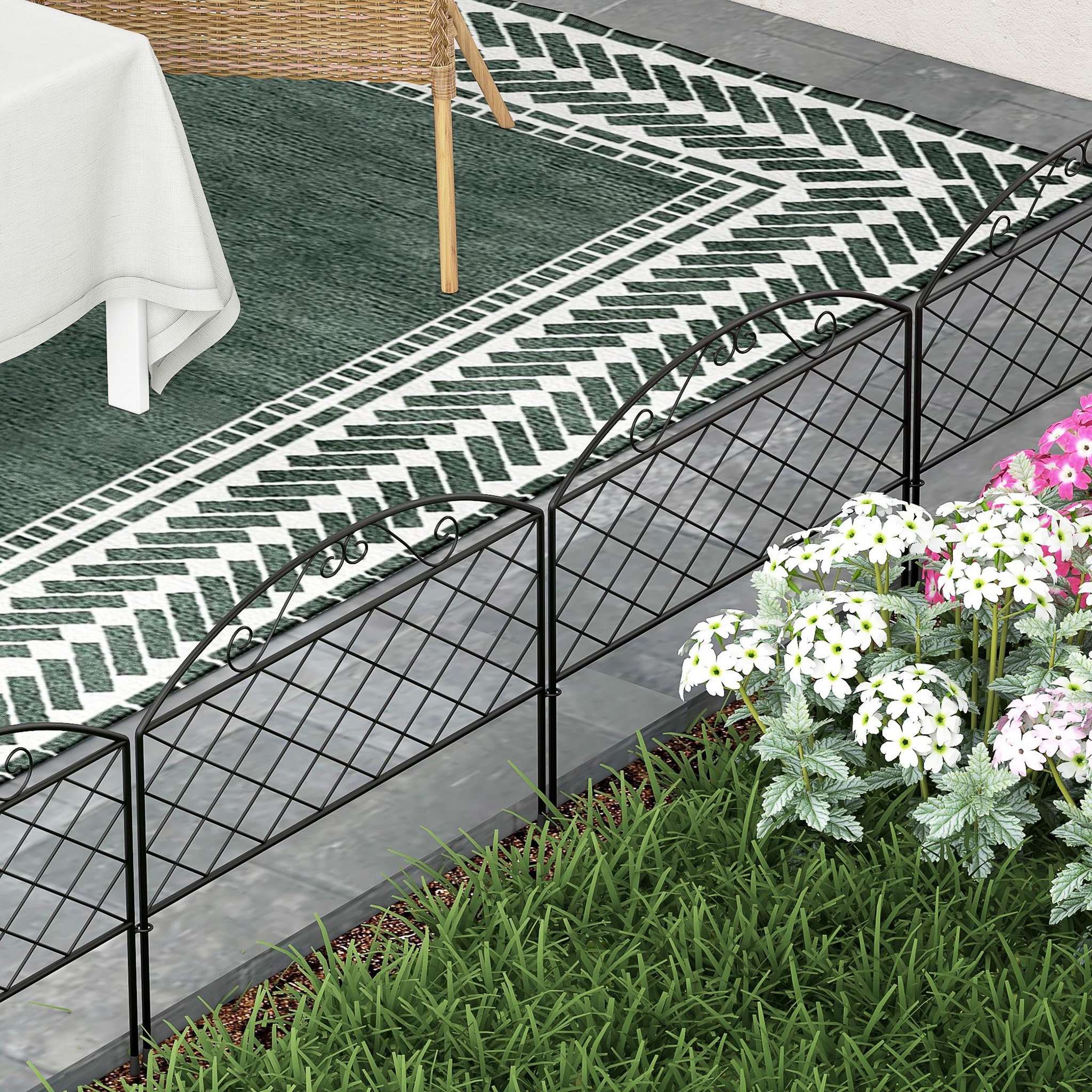 Voir la diapositive 4 : OUTSUNNY Lot de 5 clôtures de jardin décoratives avec ornements métal noir